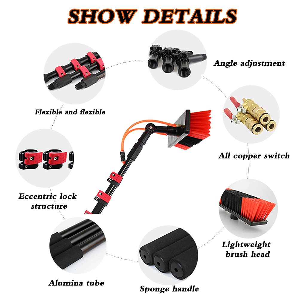 Water Fed Pole Brush System - Telescopic Window Cleaning Kit for Outdoor Glass, Tile Walls & Solar Panels (12-36ft Extendable, 6M/20FT) - Perfect for High-Rise Buildings, Skylights & Hard-to-Reach Surfaces
