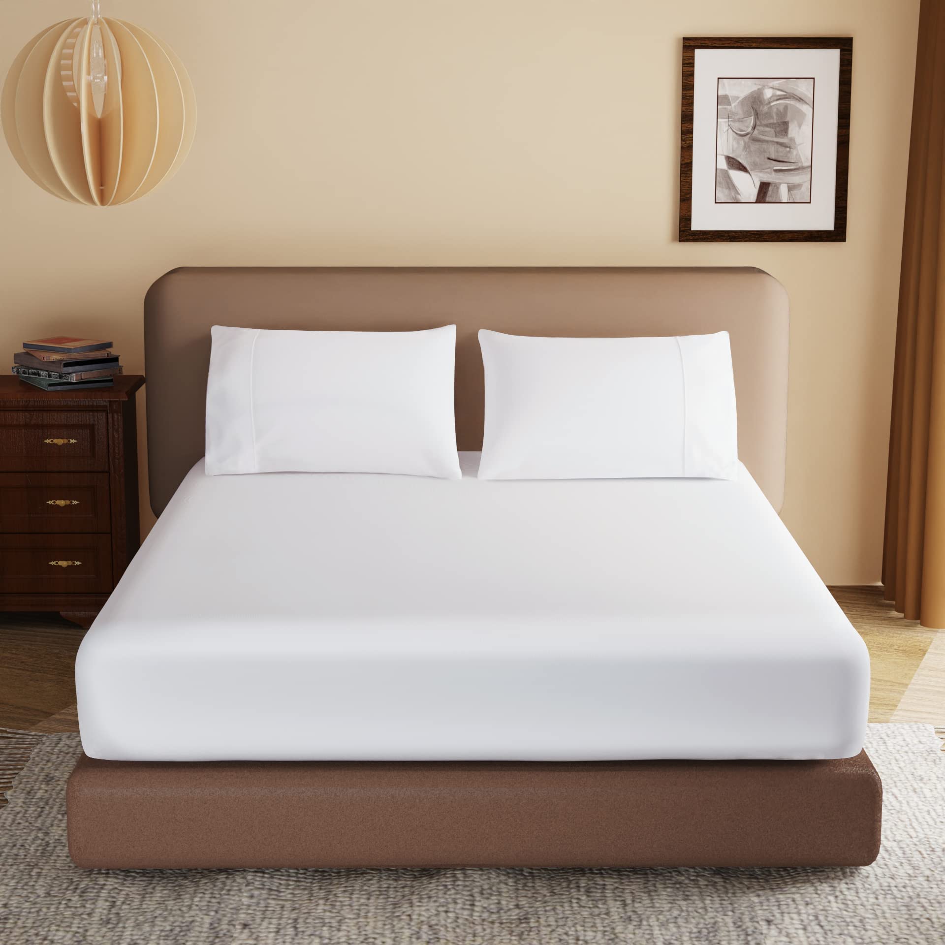 Luxury 100% Egyptian Cotton Fitted Sheet - Twin Size White 600 Thread Count - Deep Pocket 8-16