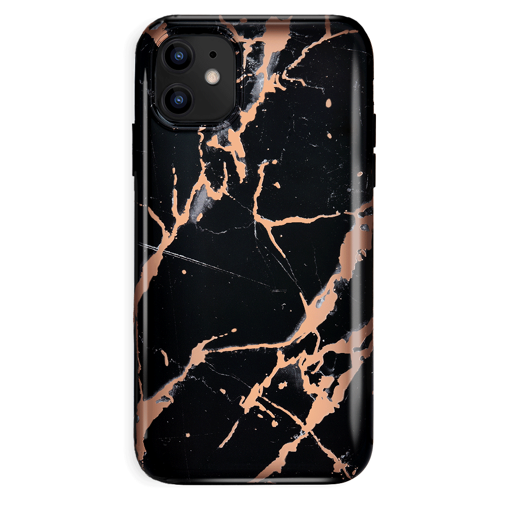 Elegant Black Marble Rose Gold Chrome iPhone Case - Slim Protective Cover for iPhone [Model] | Perfect for Everyday Use, Office & Special Occasions
