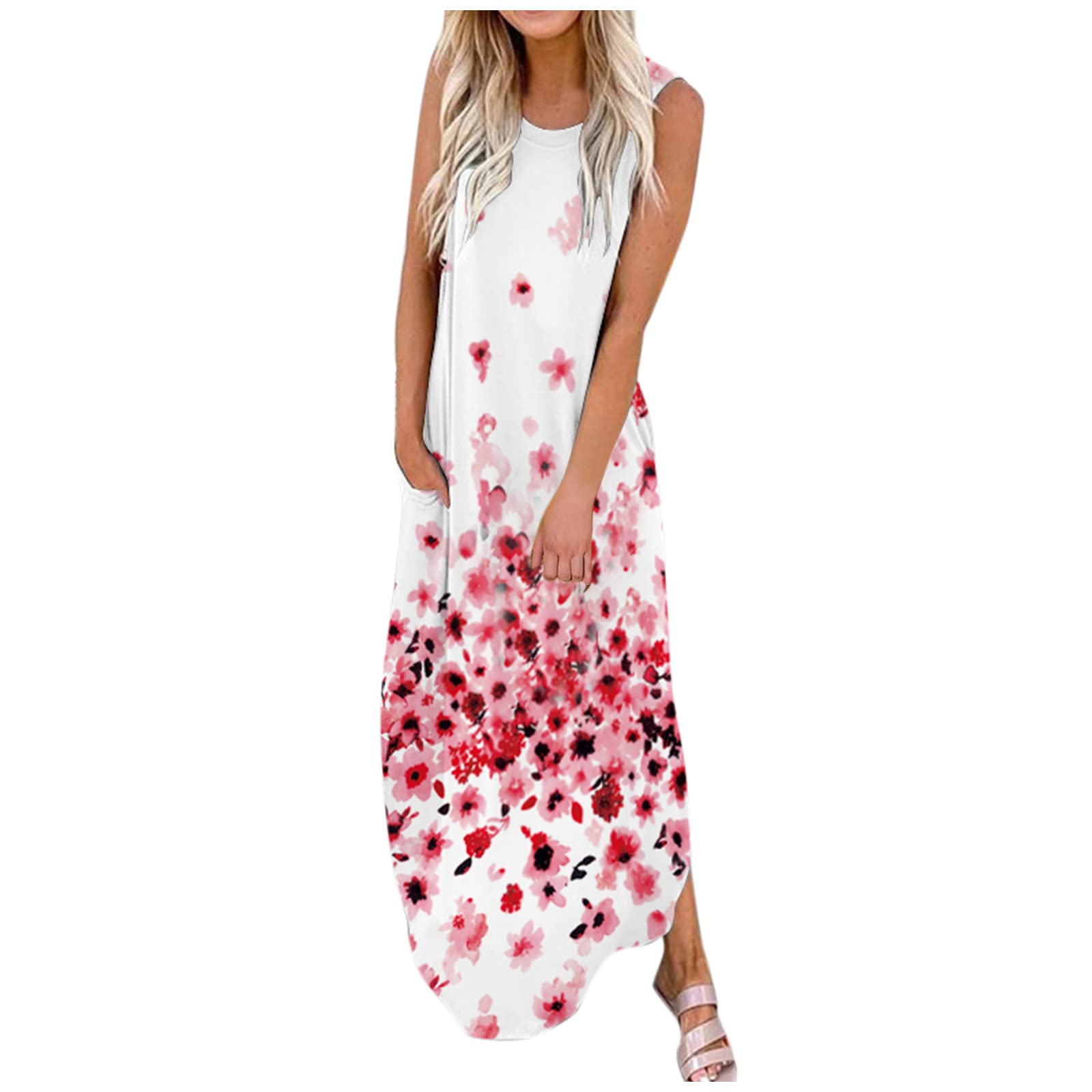 Women's Floral Print Summer Maxi Dress - Sleeveless Loose Fit with Pockets, Casual Beach Long Dress for Spring & Summer | Perfect for Vacations, Parties, and Outdoor Events