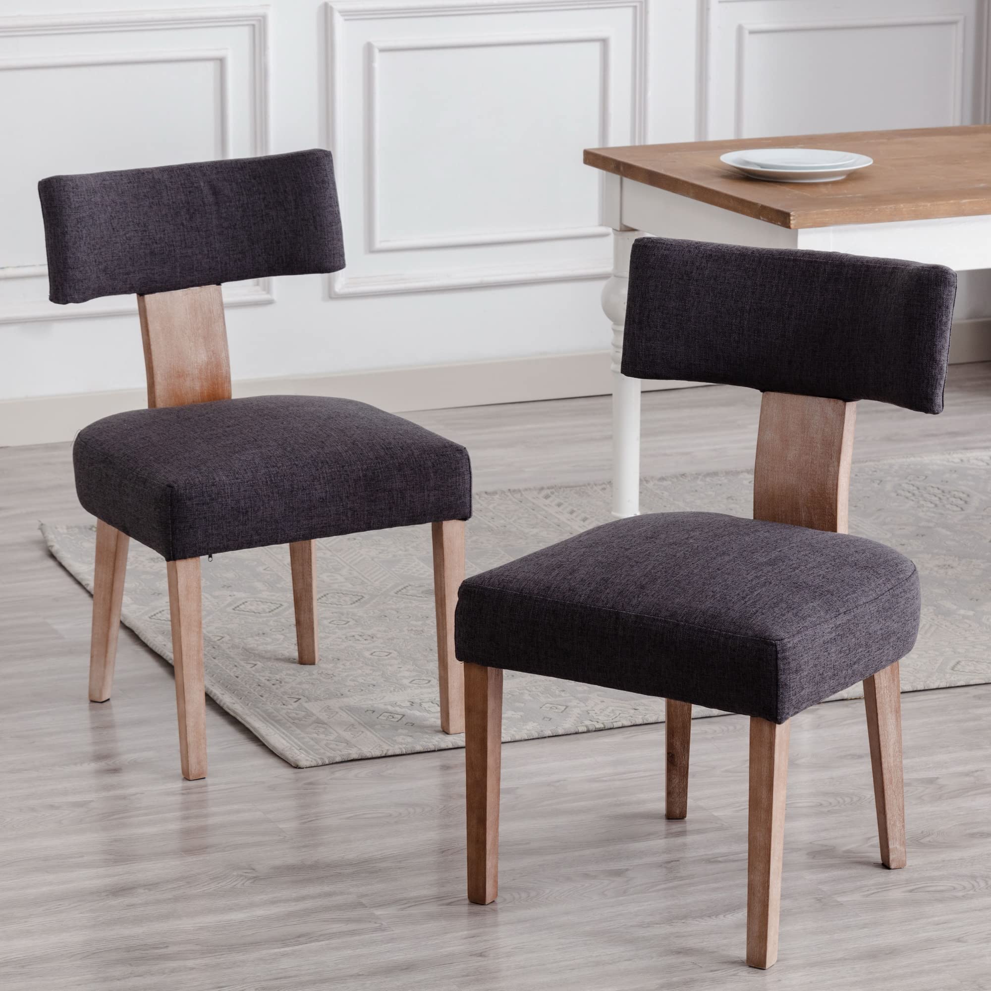 Modern Dining Chairs Set of 2 - Upholstered Side Chairs with Wood Legs & Linen Fabric - Wingback Design for Living Room, Bedroom, Dining Room - Charcoal Gray - Perfect for Home Decor, Dinner Parties & Cozy Seating