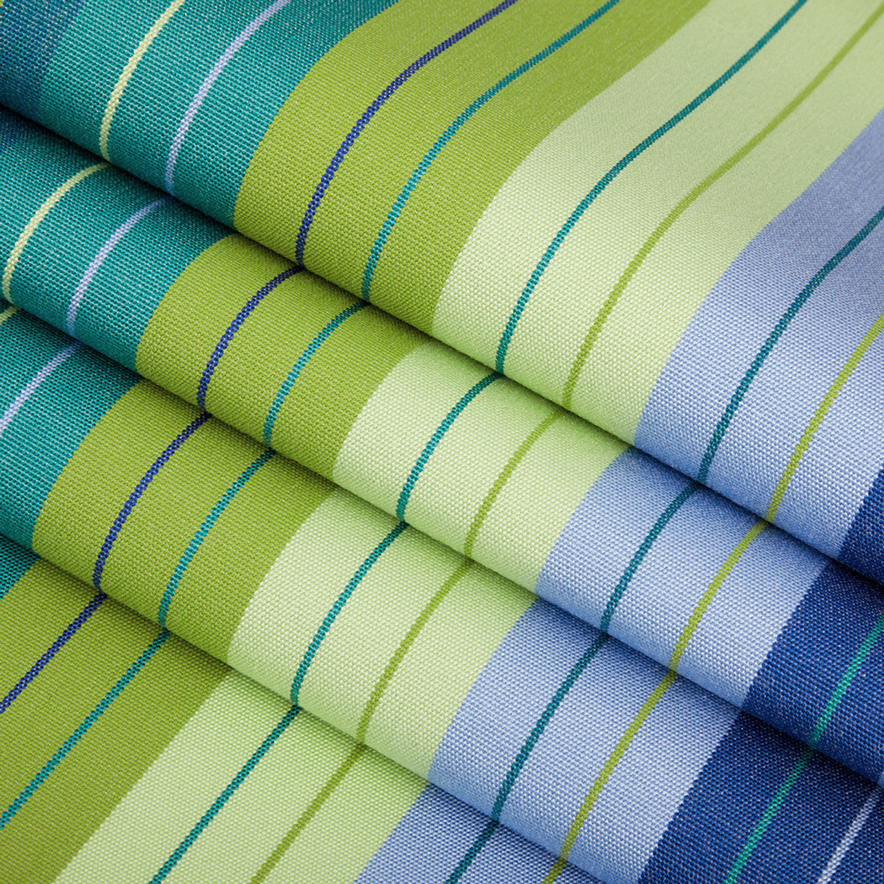 Sunbrella Blue and Green Stripes 2 Foam Bench Cushion with Ties - Waterproof Outdoor Patio Furniture Cushion for Garden, Poolside & Deck Seating