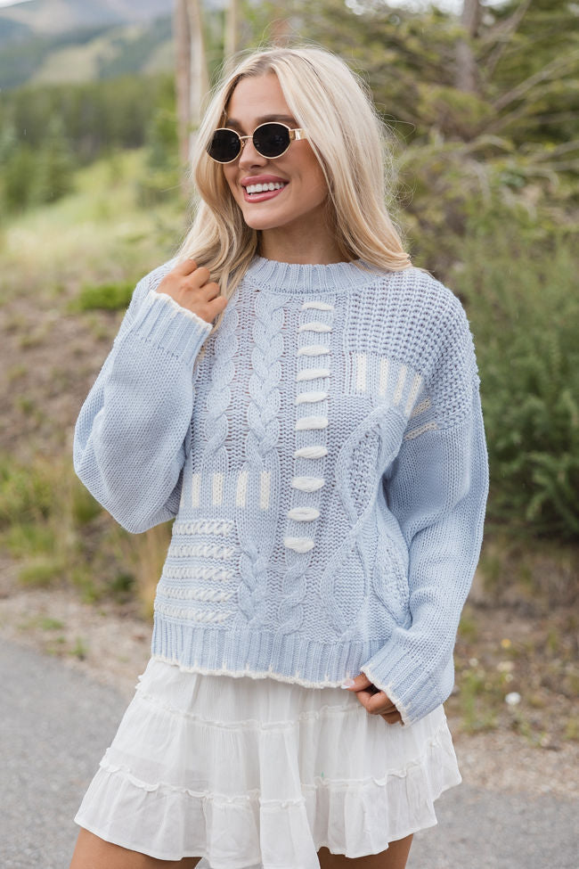 Stylish Blue and Ivory Contrast Stitch Detail Sweater for Women | Cozy Knit Pullover | Perfect for Fall Layering & Casual Outfits