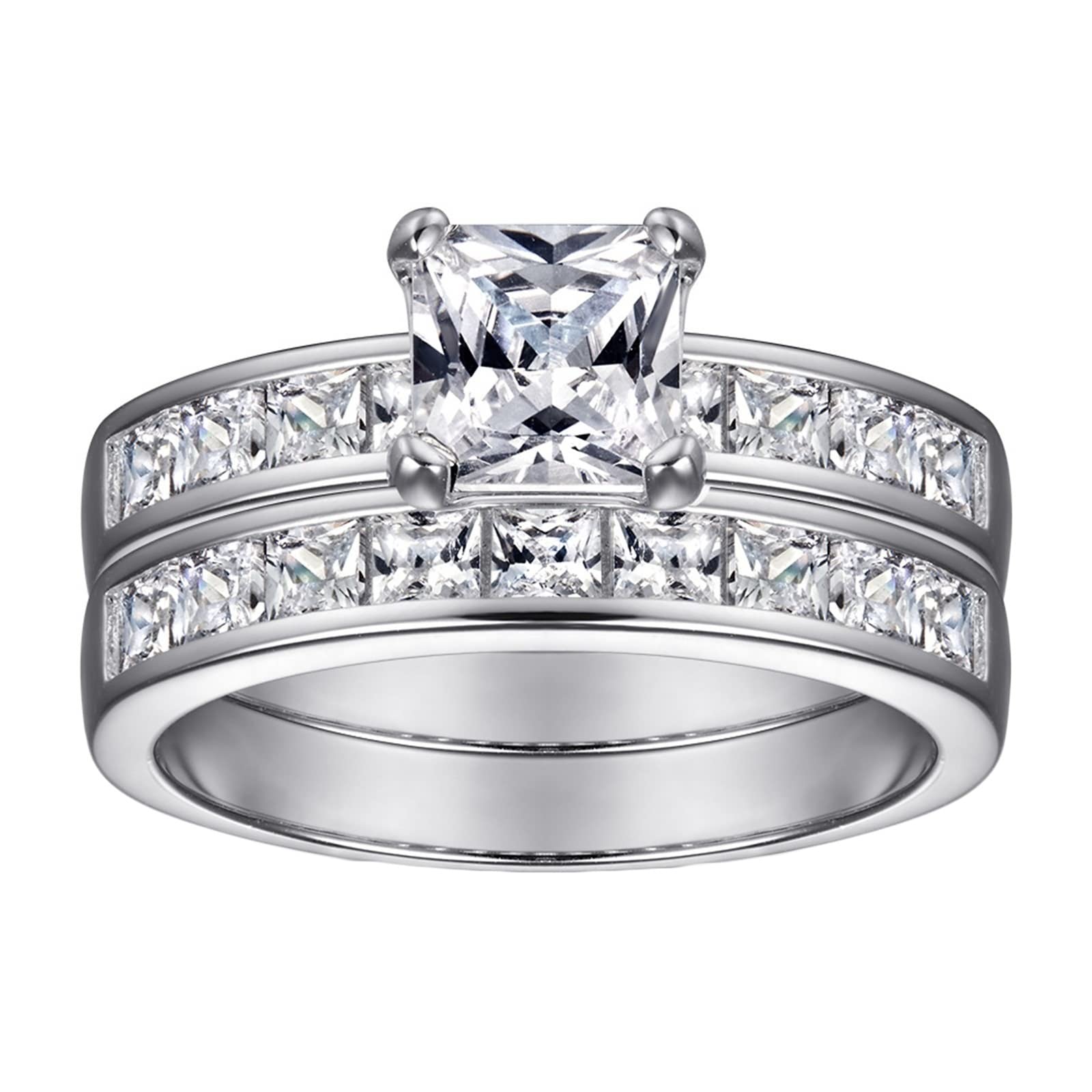 Promise Ring for Women - 925 Sterling Silver Elegant Princess Cut 6x6mm Cubic Zirconia Stackable Ring Set | Perfect for Anniversaries, Engagements & Everyday Wear