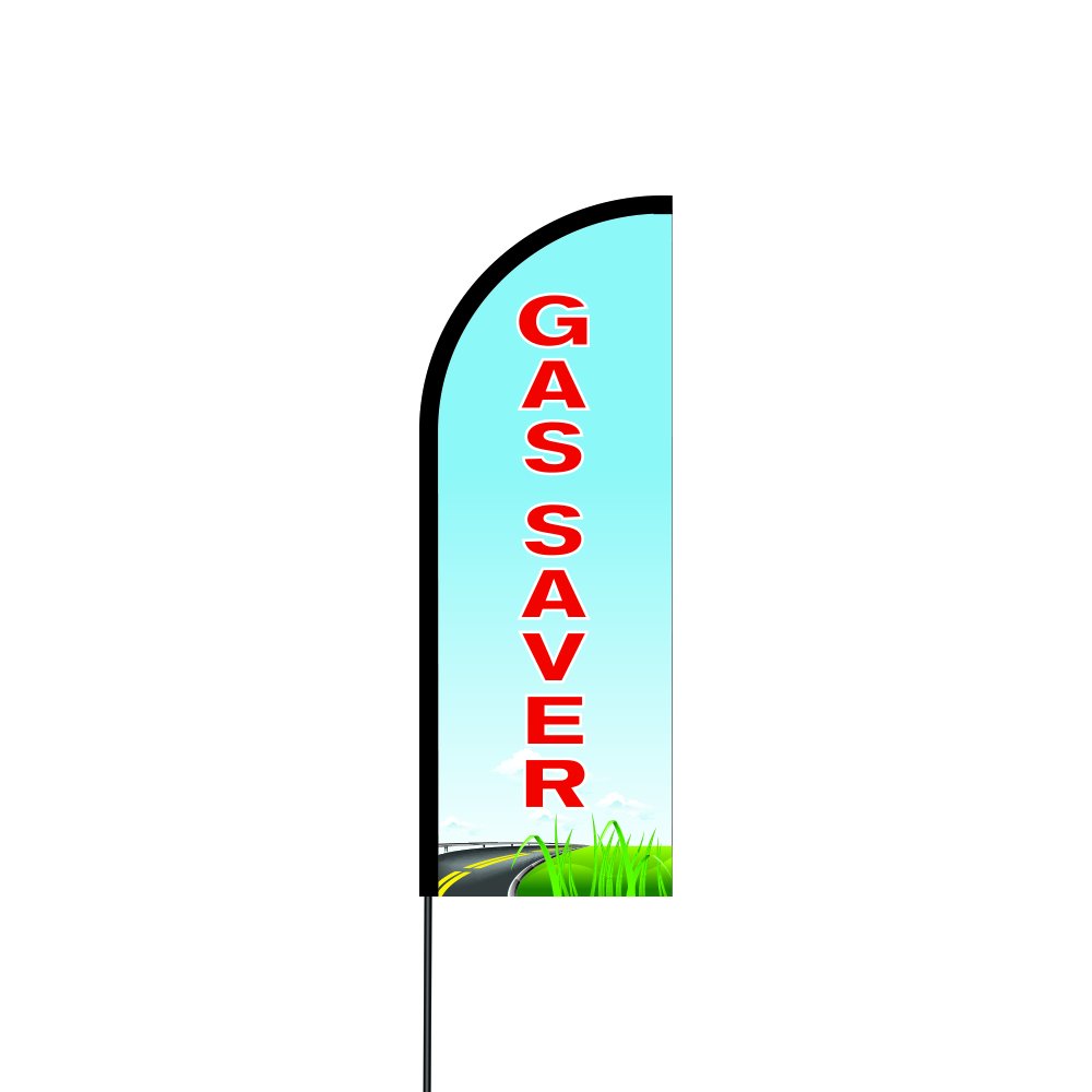 11' Gas Saver Feather Flag with Carbon Composite Pole Kit - Durable Flex Banner for Car Dealerships & Gas Stations (OM-736O-OS61) | Perfect for Outdoor Advertising & Business Promotions