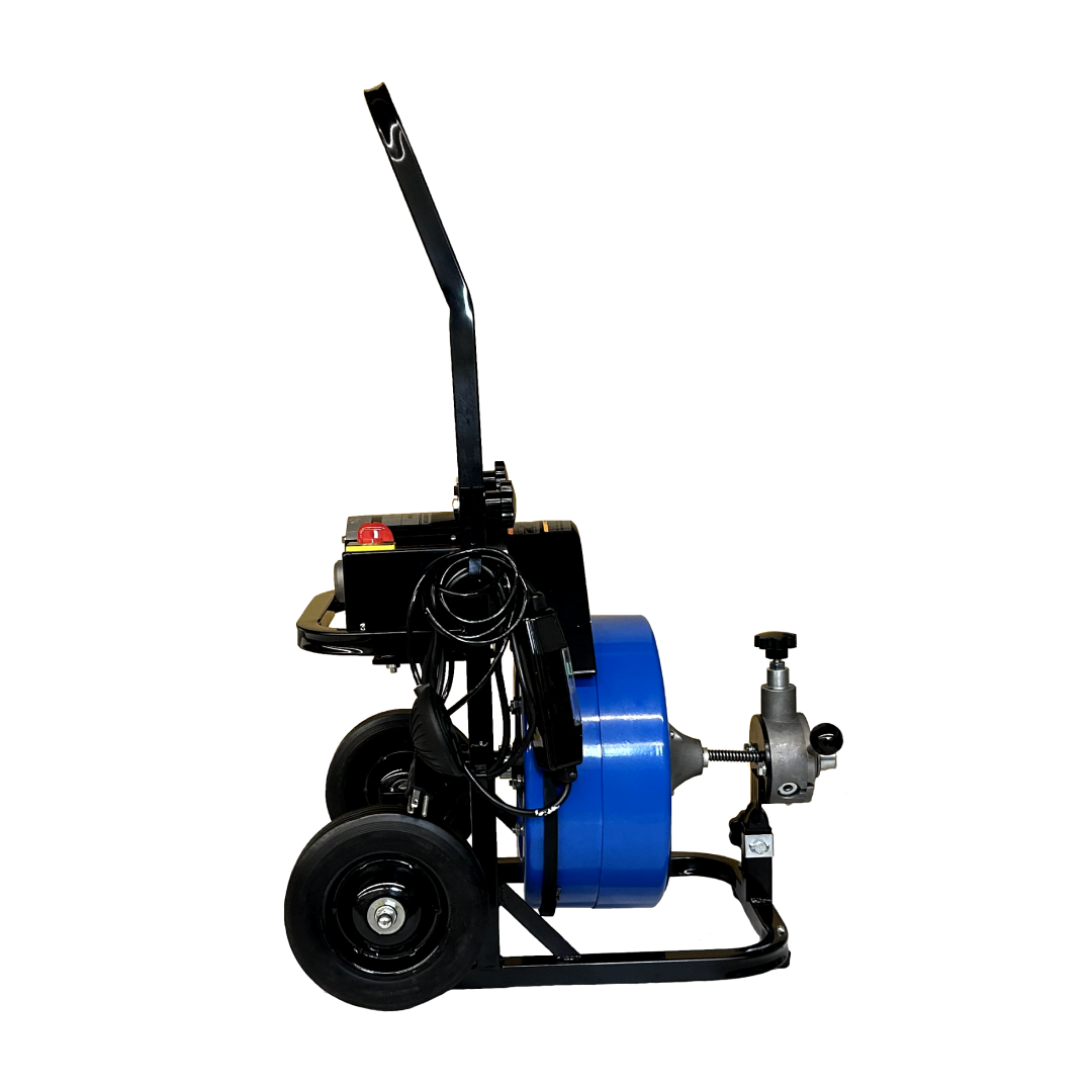 Autofeed Electric Drum Auger Drain Cleaner - 50FT x 1/2 Inch Cable with 1400RPM Motor, Includes Cutter Set, GFCI Plug, Wheels & Tool Tray - Ideal for Clearing Clogged 2-4 Inch Drains in Homes, Restaurants, and Commercial Buildings