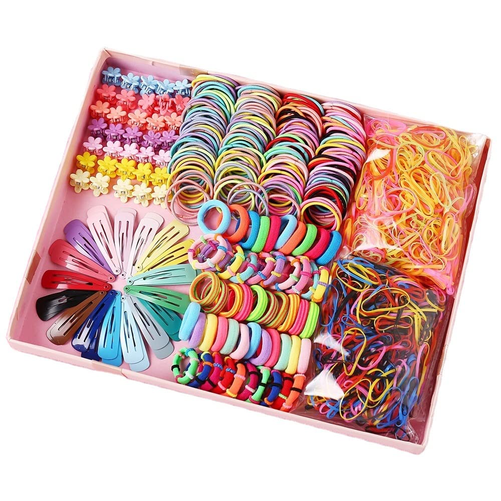 FRIUSATE 880pcs Girls Hair Clips & Hair Ties Set for School & Party