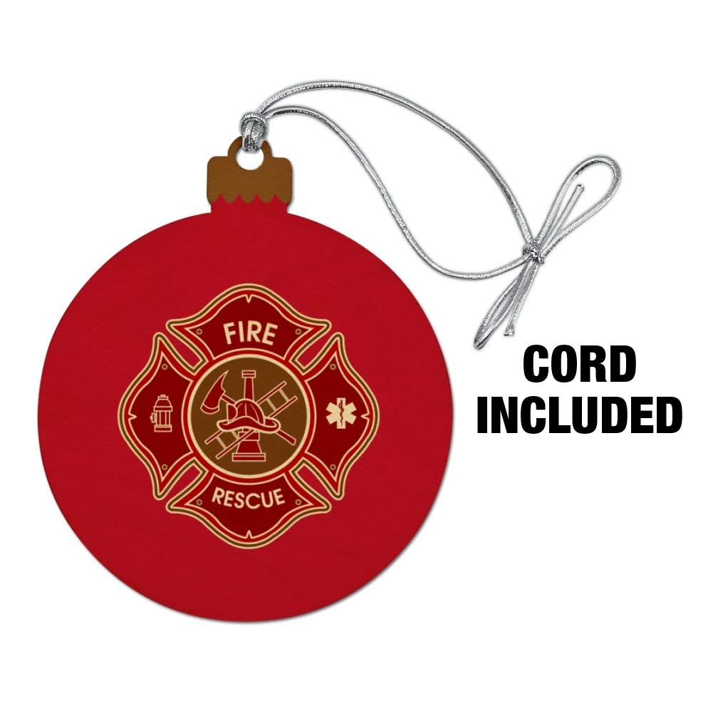 Firefighter Fire Rescue Maltese Cross Wood Christmas Tree Holiday Ornament - Perfect for First Responder Gifts, Fire Station Decor, and Festive Holiday Decorations