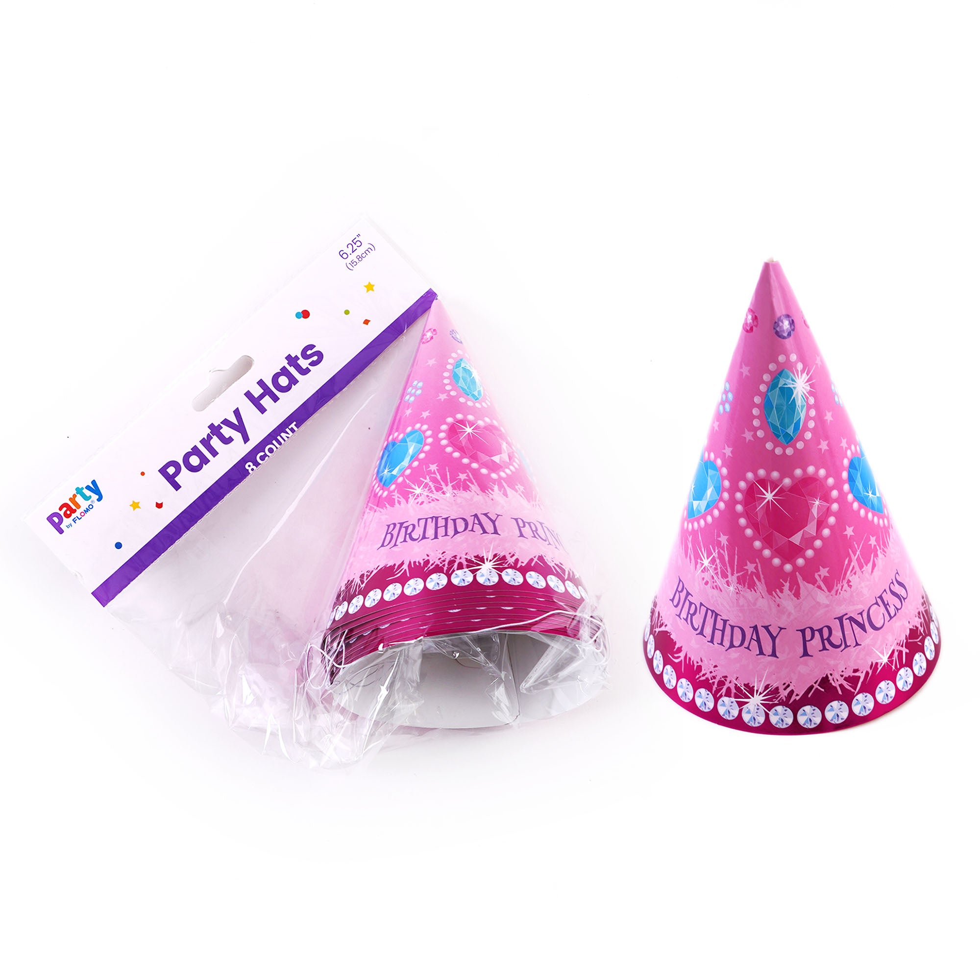 8-Pack Birthday Princess Party Hats with Hot Stamp - Perfect for Kids Birthday Parties, Princess Themed Events & Celebrations
