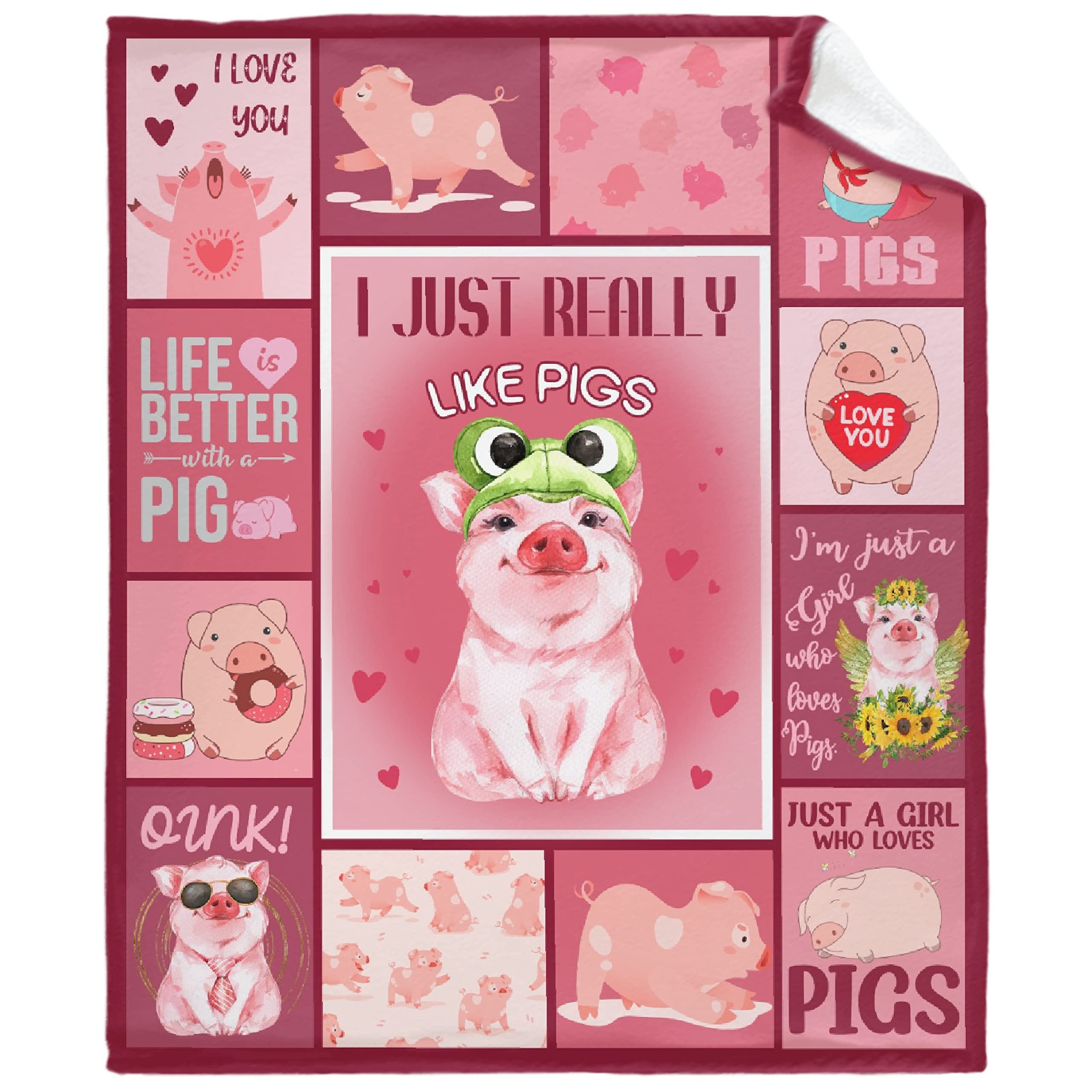 Soft Warm Plush Cartoon Pig Throw Blanket - Cozy Fleece Blanket for Girls, Women & Pig Lovers - XL 120x90 Inch Oversized Farm Animal Blanket - Perfect for Bed, Sofa, Couch & Family Movie Nights