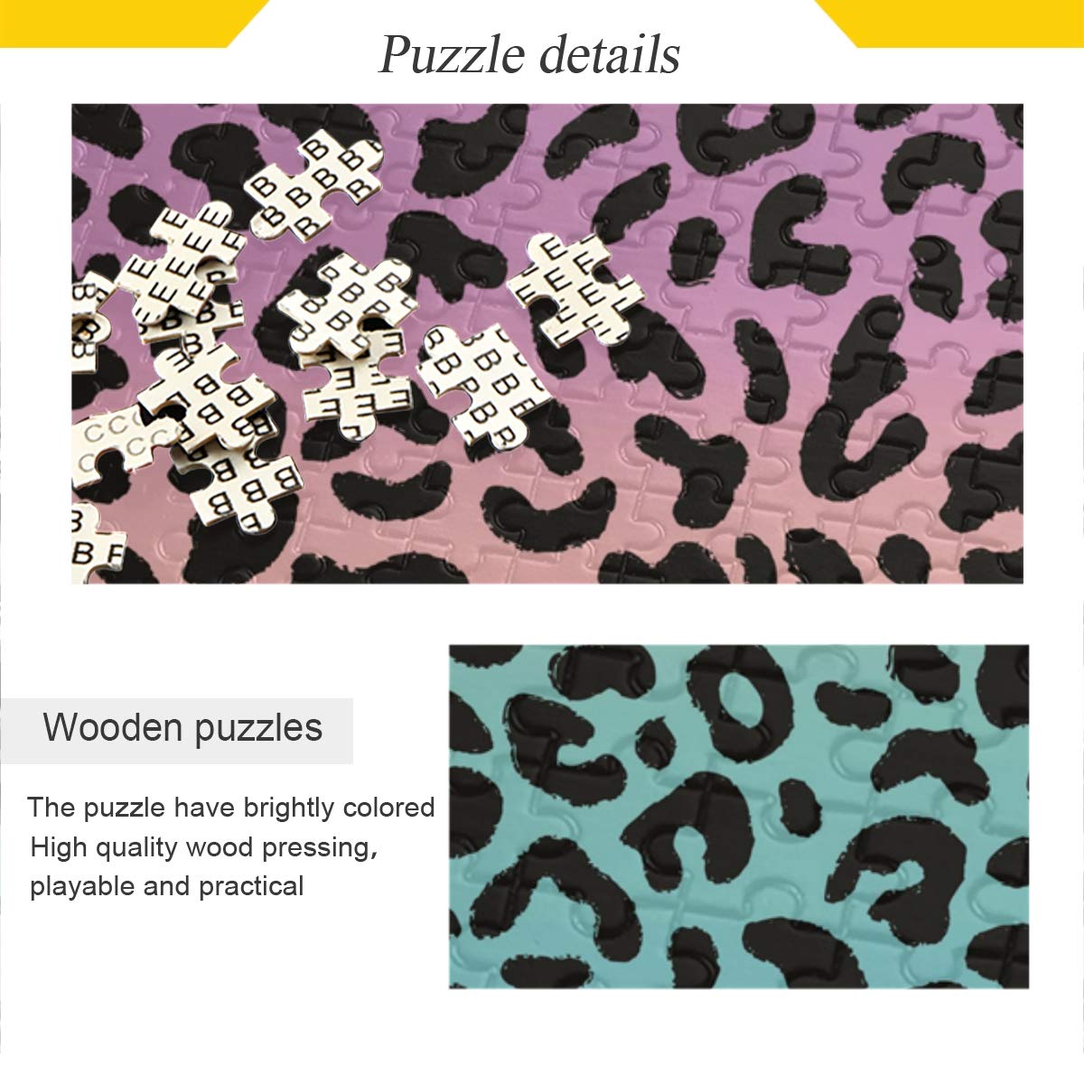 MOYYO 1000 Piece Wooden Jigsaw Puzzle for Adults & Kids - Gradient Pink Blue Leopard Design, Family Board Game & Educational Toy, Perfect for Home Decor, Wall Art & Gift Giving - Fun Brain Teaser for Family Nights & Classroom Activities