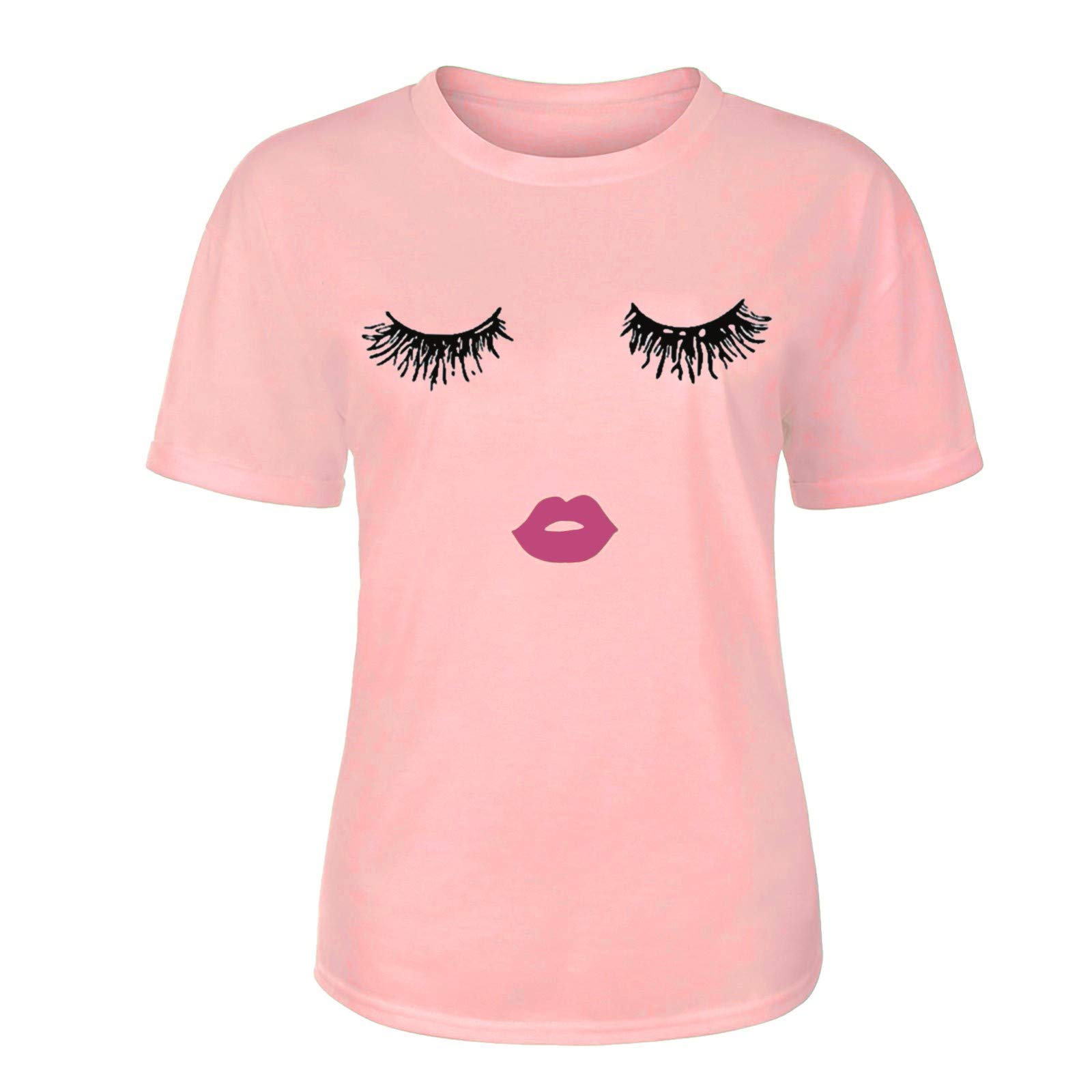 Funny Eyelash Lip Print Short Sleeve Graphic Tee - Summer Casual T-Shirt for Women, Plus Size Blouse - Perfect for Beach Outings, Parties & Everyday Wear