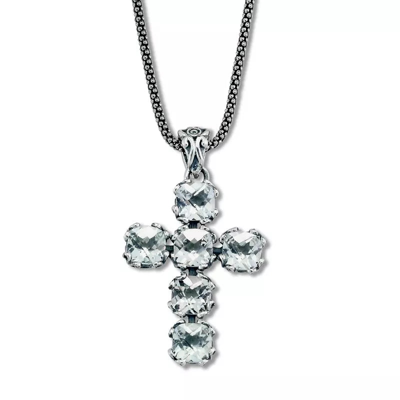 Glow Cross Pendant Necklace with White Topaz Gemstone - Elegant Religious Jewelry for Women, Perfect for Church, Weddings & Special Occasions