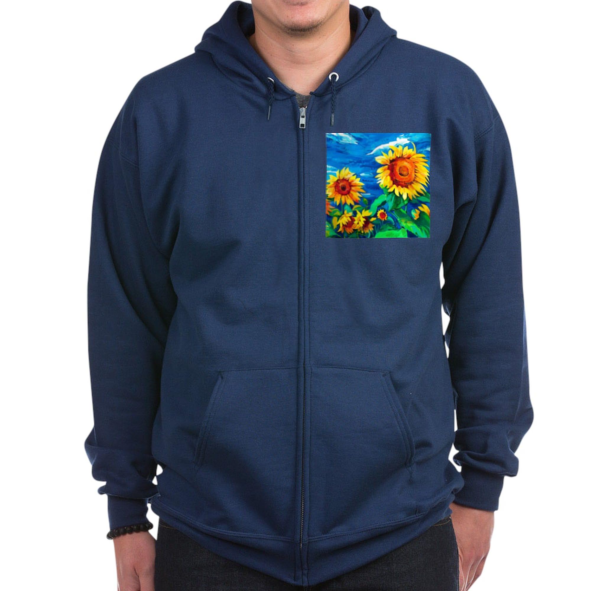 Sunflowers Painting Zip Hoodie for Men - Dark Zip-Up Hooded Sweatshirt | Casual Wear, Street Fashion & Outdoor Activities