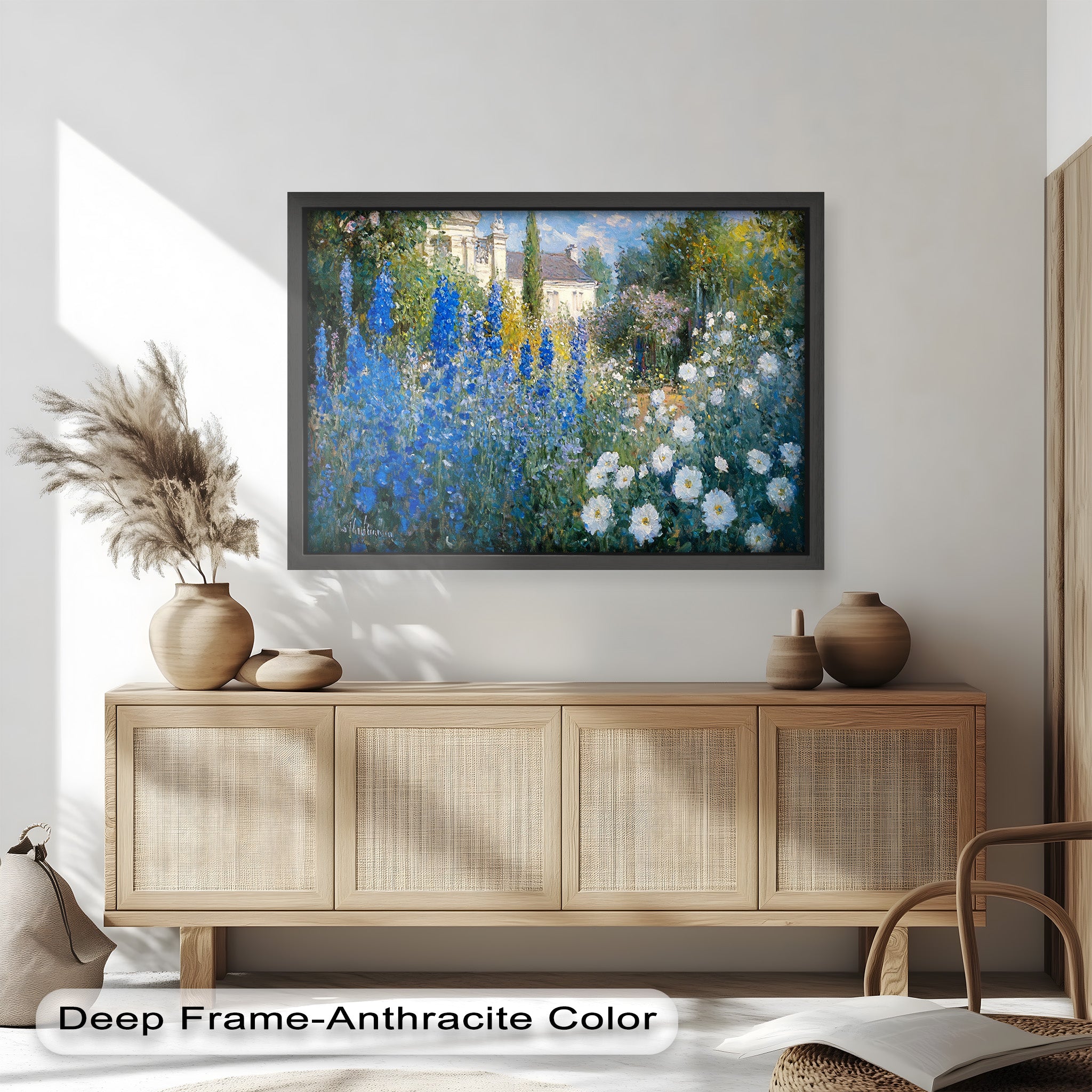 Blue Delphinium Impressionist Oil Painting - Handmade Floral Wall Art for Living Room, Bedroom & Office Decor