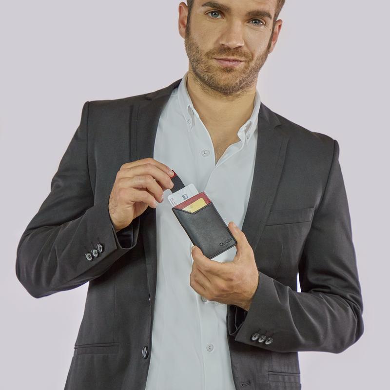 Premium Leather Cardholder Wallet - Slim RFID Blocking ID & Credit Card Holder for Men & Women - Perfect for Travel, Business & Everyday Use (Black/Red, Canussa Brand)