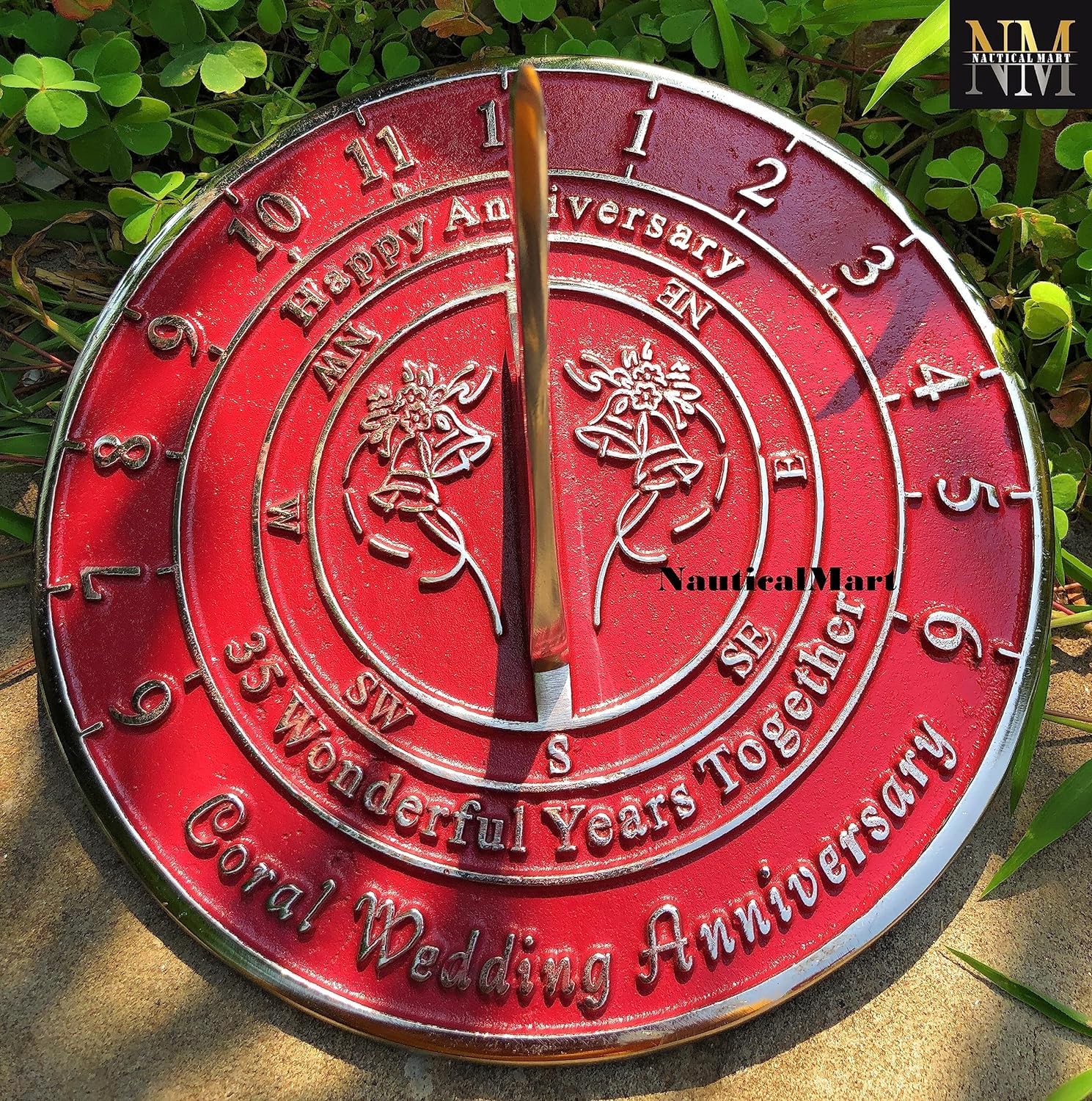 35th Coral Wedding Anniversary Sundial Gift - Unique Present for Him, Her, or Couples Celebrating 35 Years of Marriage - Perfect for Beach Weddings, Outdoor Decor, and Romantic Anniversary Celebrations