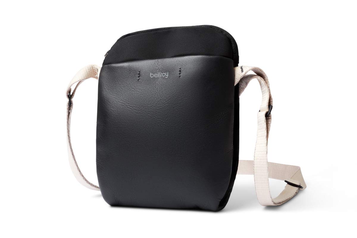 Bellroy City Pouch Premium Leather Crossbody Bag for E-Reader, Tablet, Wallet, Sunglasses & Phone - Black Sand | Perfect for Travel, Work & Everyday Carry