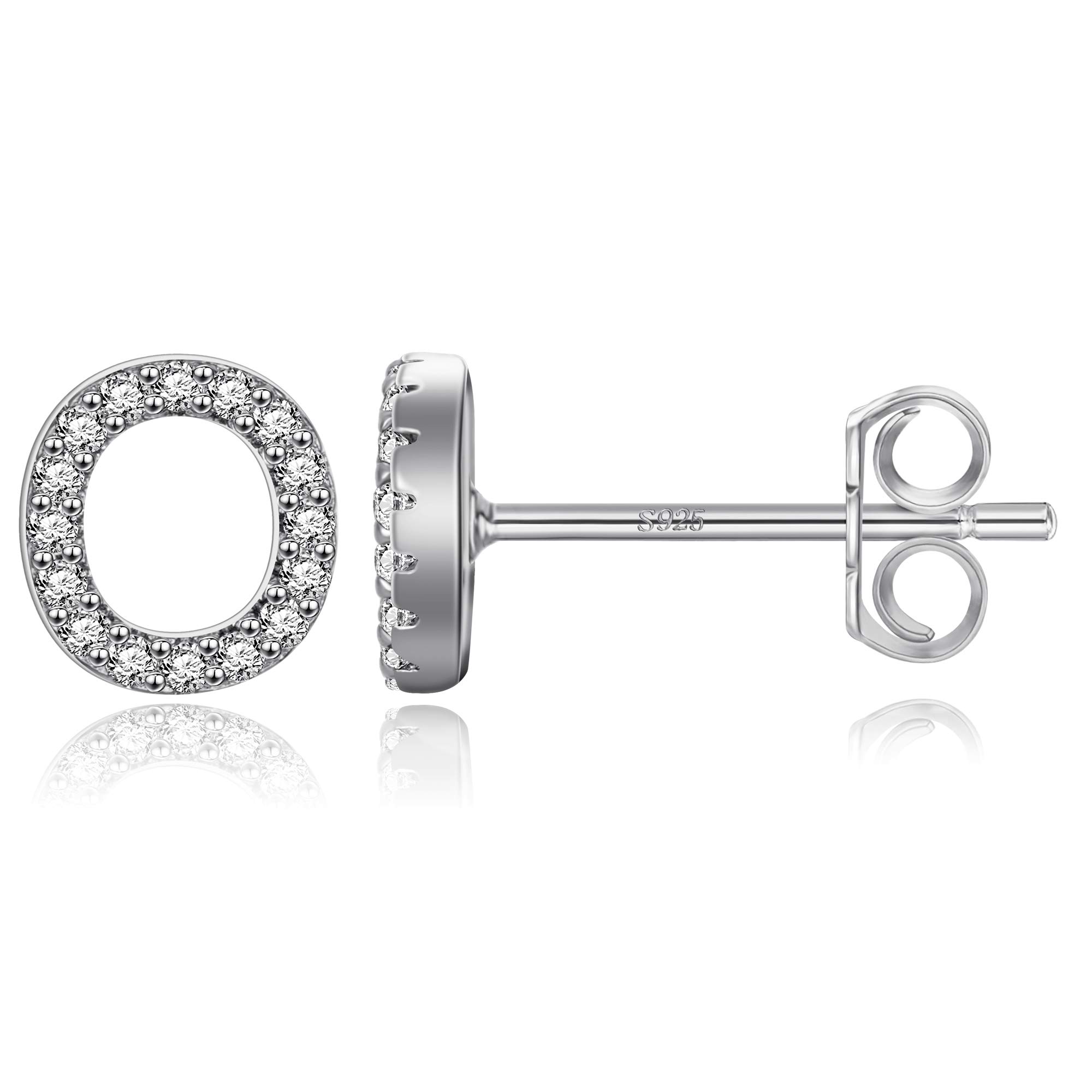 MONOOC Initial Stud Earrings for Women & Girls - S925 Sterling Silver Cubic Zirconia Hypoallergenic Jewelry - Perfect Birthday Gift, Everyday Wear & Special Occasions