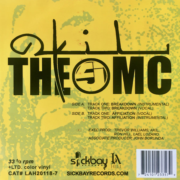 Akil Breakdown / Affiliation (7, Ltd) Vinyl Record VG+ Condition - Limited Edition Collectible for DJs & Music Enthusiasts