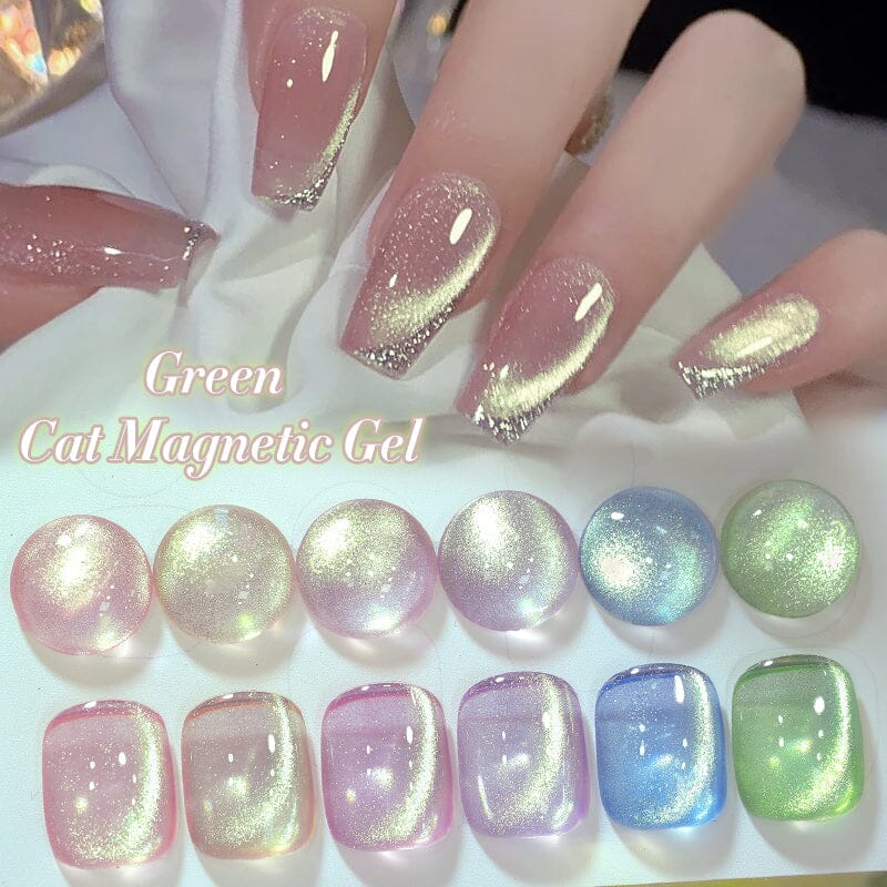 6 Colors Green Cat Magnetic Gel Polish Set - 10ml Nail Polish Kit for Salon & Home Manicure - Long Lasting UV LED Gel Nail Art Design