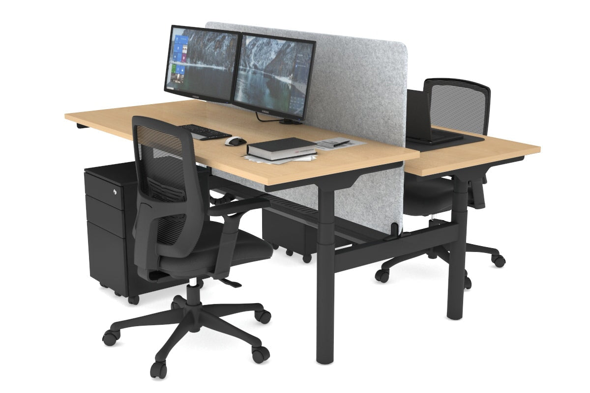 Flexi Premium Height Adjustable 2-Person H Bench Workstation - Black Frame [1800L x 700W] - Ergonomic Office & Home Workspace Solution for Shared Desks