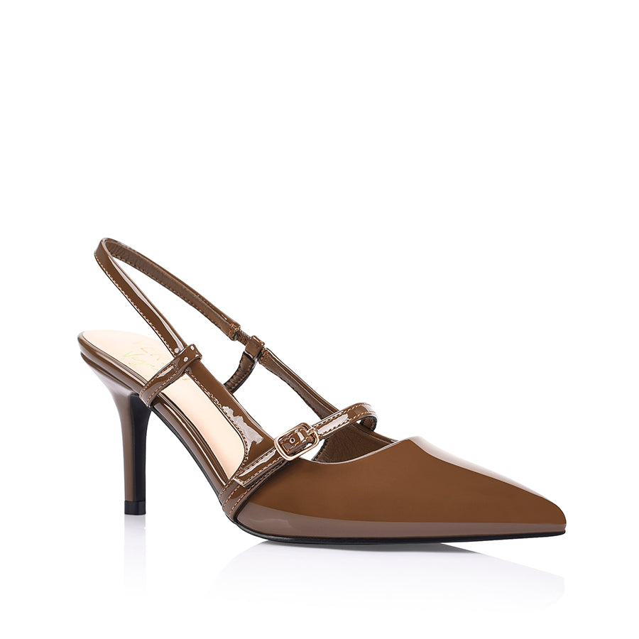 Leia Slingback Stilettos - Cocoa Brown Patent Leather High Heels for Women | Elegant Dress Shoes for Parties, Weddings & Evening Events