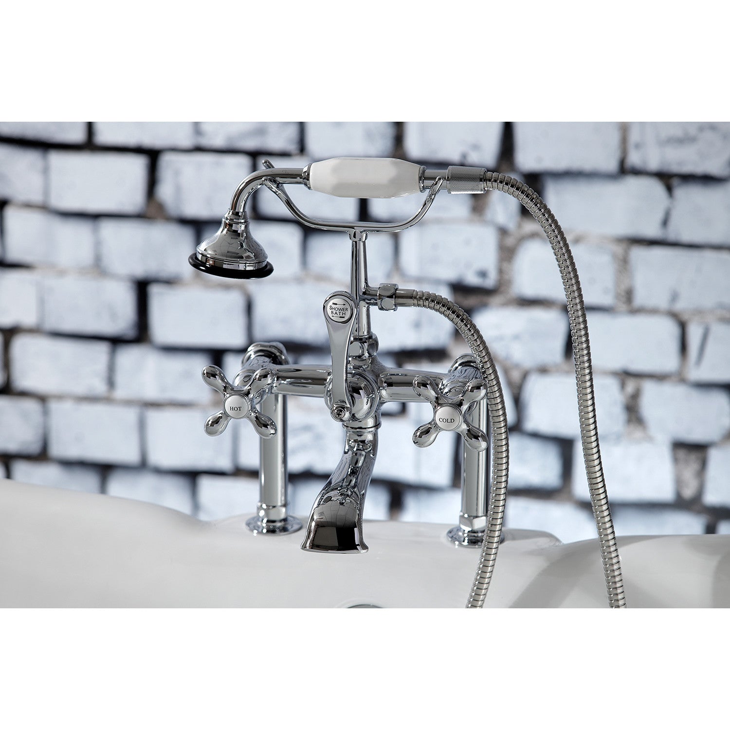 Vintage AE110T1 3-Handle 2-Hole Deck Mount Clawfoot Bathtub Faucet with Hand Shower in Polished Chrome - Perfect for Classic Bathroom Renovations and Luxury Spa Retreats