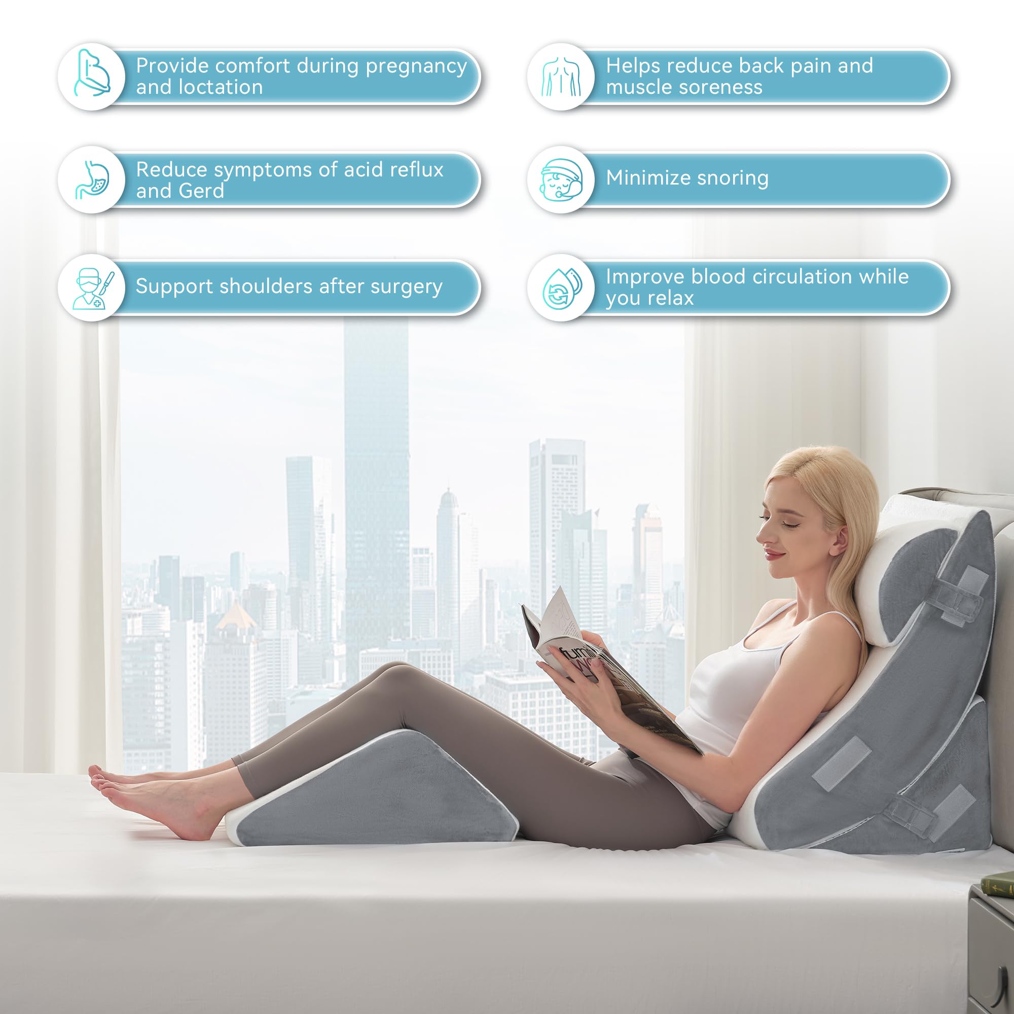 Kingfun 4-Piece Orthopedic Bed Wedge Pillow Set - Post Surgery Memory Foam Support for Sleeping, Adjustable Leg, Back & Arm Rest - Ideal for Sitting Up, Recovery & Travel with Included Carry Bag - Perfect for Home, Hospital & Post-Op Comfort