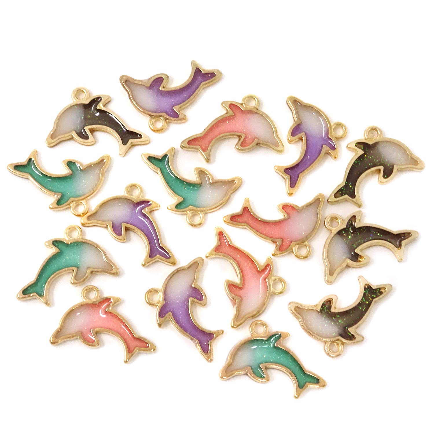 16PCS Double Sided Enamel Dolphin Charms for Jewelry Making - DIY Craft Supplies for Necklaces, Bracelets & Keychains - Perfect for Gifts & Beach Themed Accessories