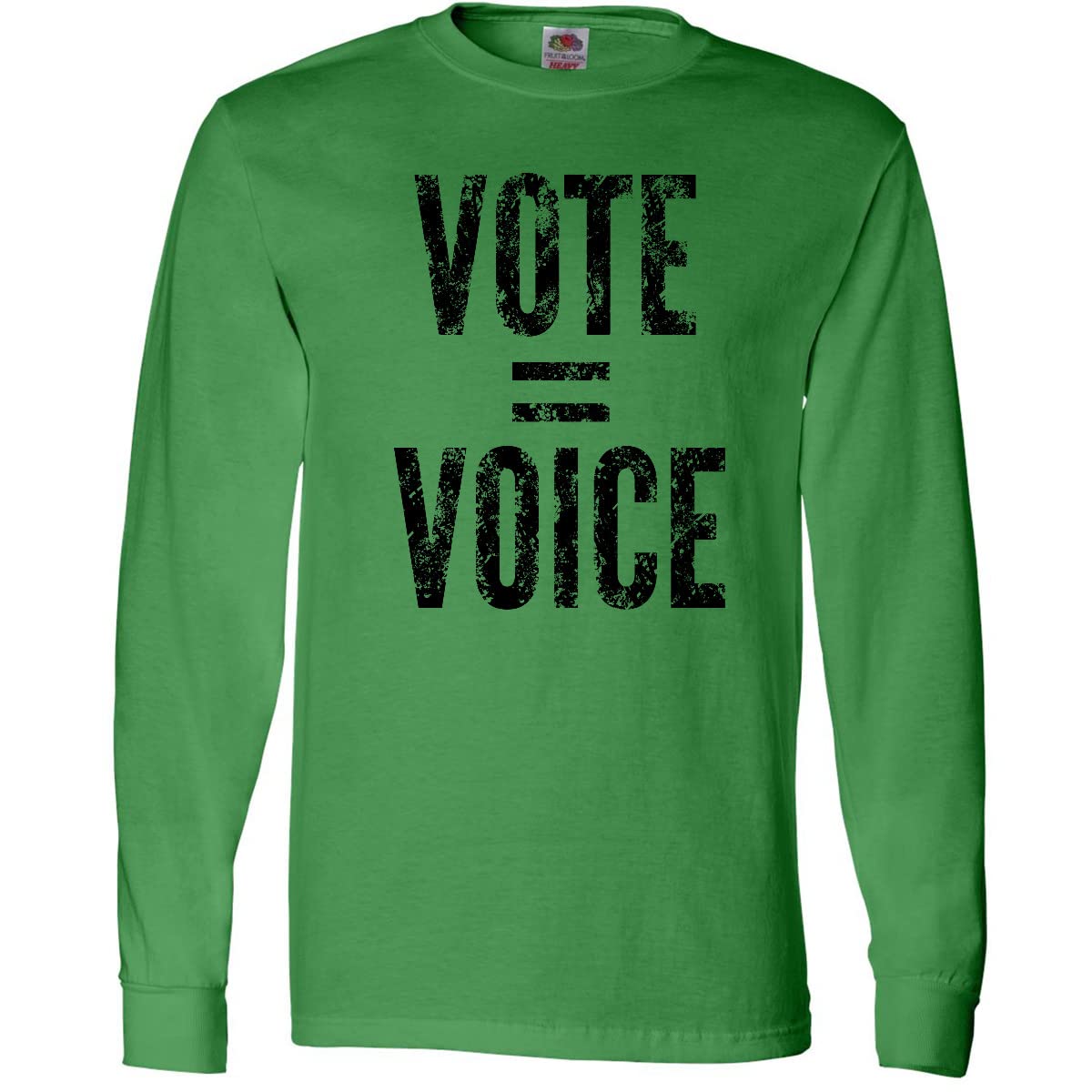 Inktastic Vote Equals Voice Distressed Black Text Adult Long Sleeve T-Shirt - Political Statement Tee for Men & Women - Casual Wear, Protests, Voting Events