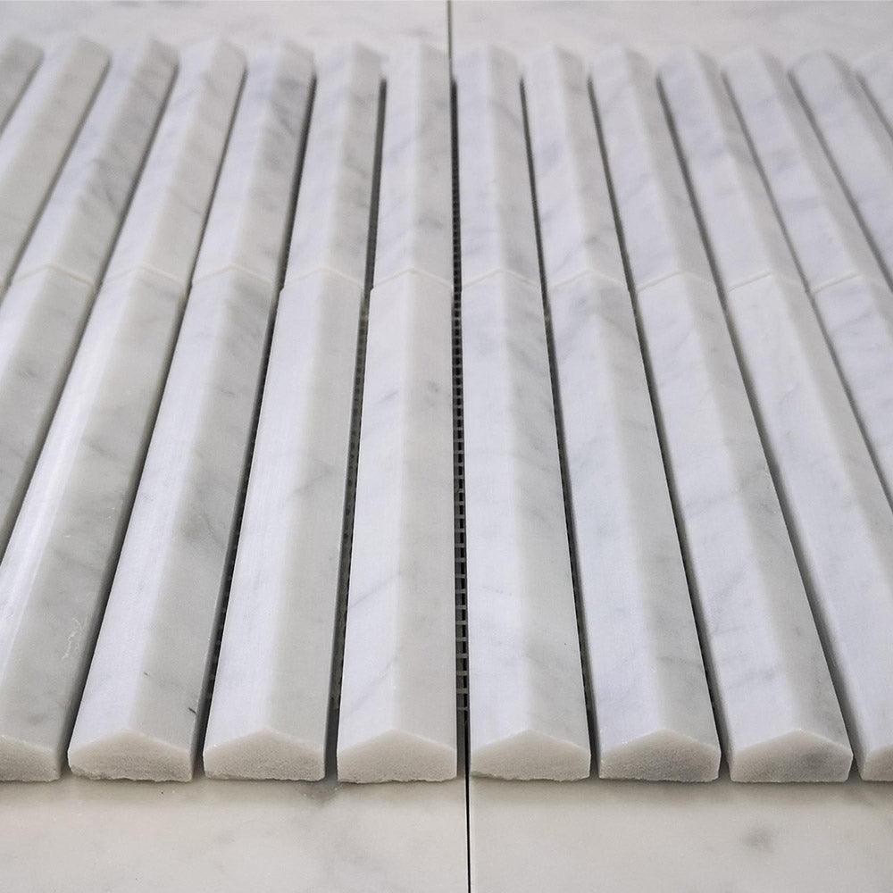 Athena Triangle Carrara White 152x20x12 Honed Marble Mosaic Tile - Premium Natural Stone for Bathroom, Kitchen Backsplash & Shower Floor (Per Sheet)