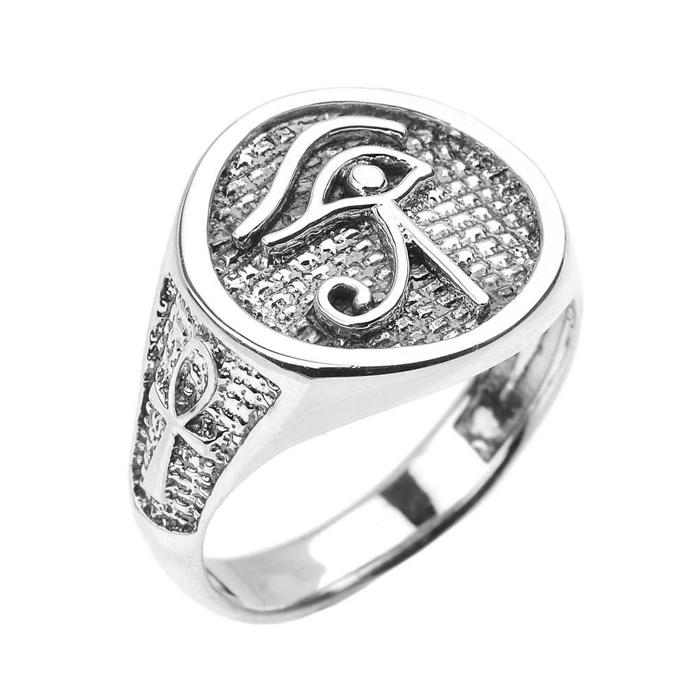 Sterling Silver Eye of Horus & Ankh Cross Men's Ring - Size 8 | Egyptian Mythology Jewelry for Men - Perfect for Gifts, Spiritual Protection & Fashion Accessories