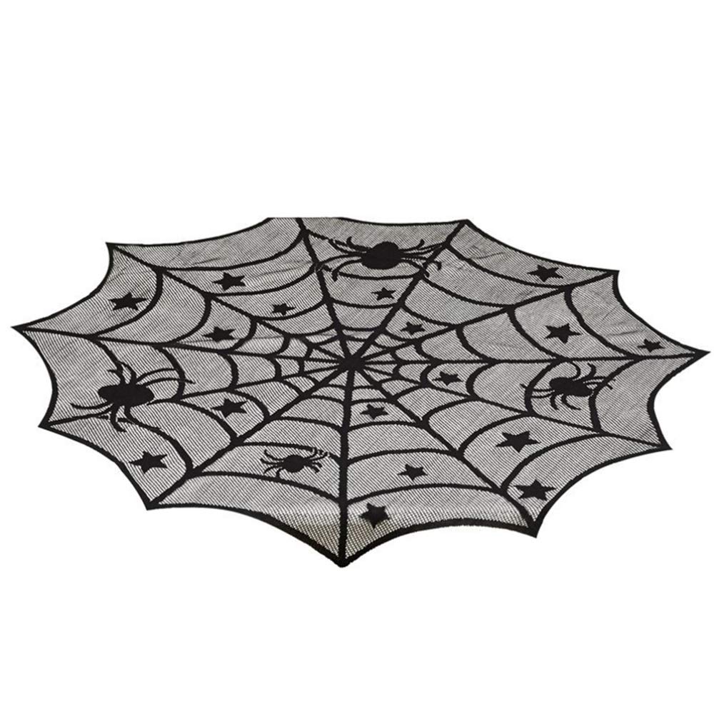 Premium Japanese Quilting Fabrics - Round Lace Tablecloth for Dining Table Decor, Halloween Party, Home Decor (Black Mesh Spider Design) - Perfect for Holiday Dinners, Themed Parties & Elegant Home Decorating