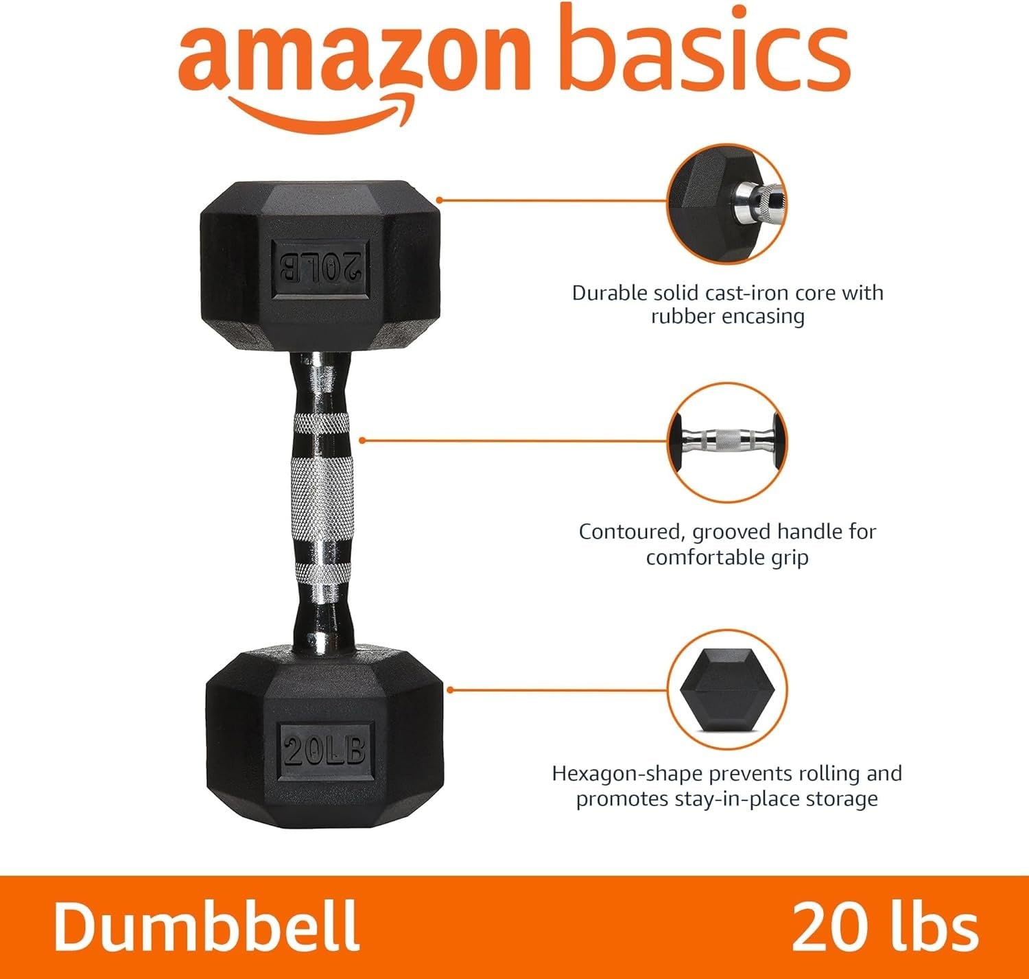 Amazon Basics Rubber Hex Dumbbell Set - Non-Slip Grip Free Weights for Home Gym, Strength Training & Fitness Workouts (Perfect for HIIT, CrossFit, and Muscle Building)
