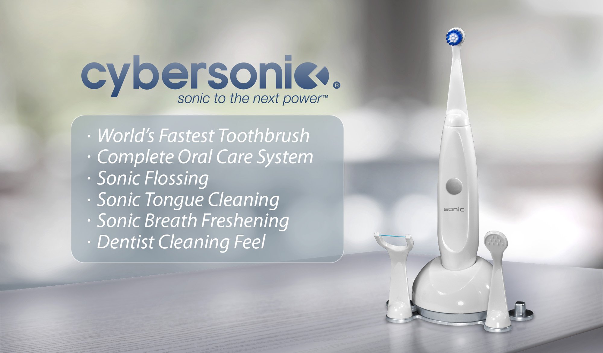 Cybersonic3 Electric Toothbrush - Rechargeable Power Toothbrush with 6 Brush Heads, Tongue Cleaner & Floss | Complete Dental Care Kit for Adults | Perfect for Travel, Home & Office Use