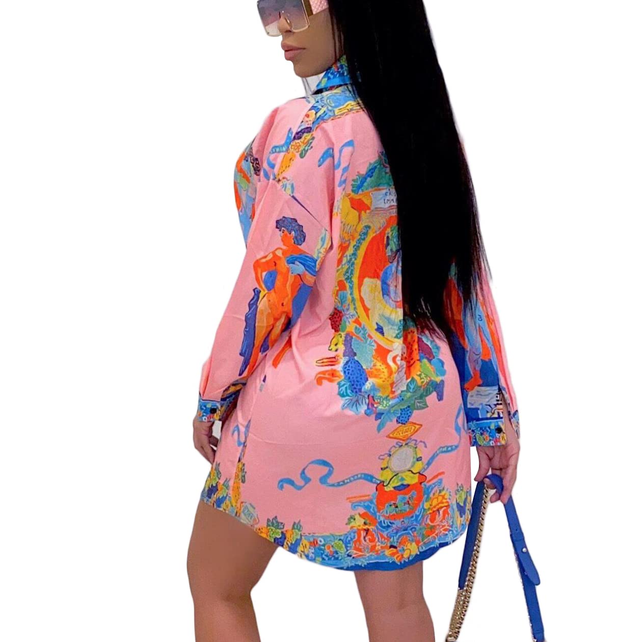 Sexy Floral Button-Down Shirt Dress for Women - Mini Blouse Dress with Elegant Floral Print | Perfect for Date Night, Office Wear & Summer Outfits