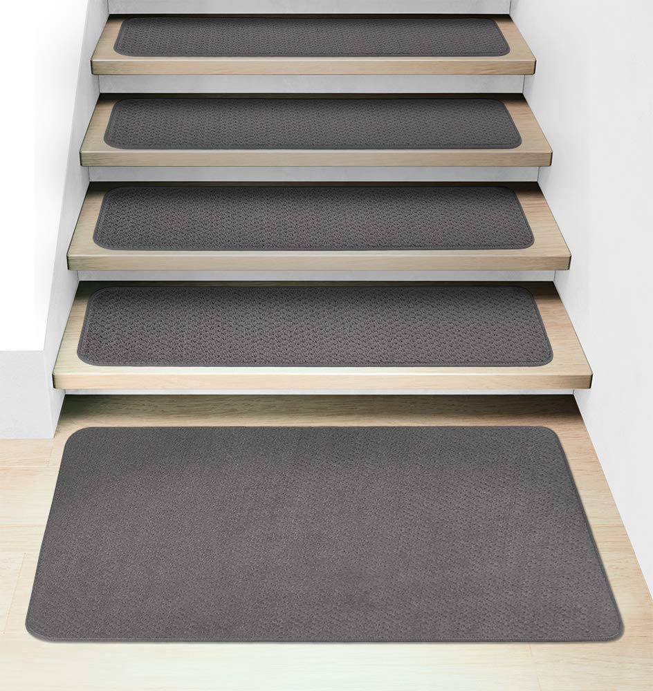 Non-Slip Carpet Stair Treads Set of 15 with Matching Landing Rug - Gray Staircase Safety Cover for Home, Pets & Elderly | Indoor Stairway Anti-Slip Solution for Wooden Steps