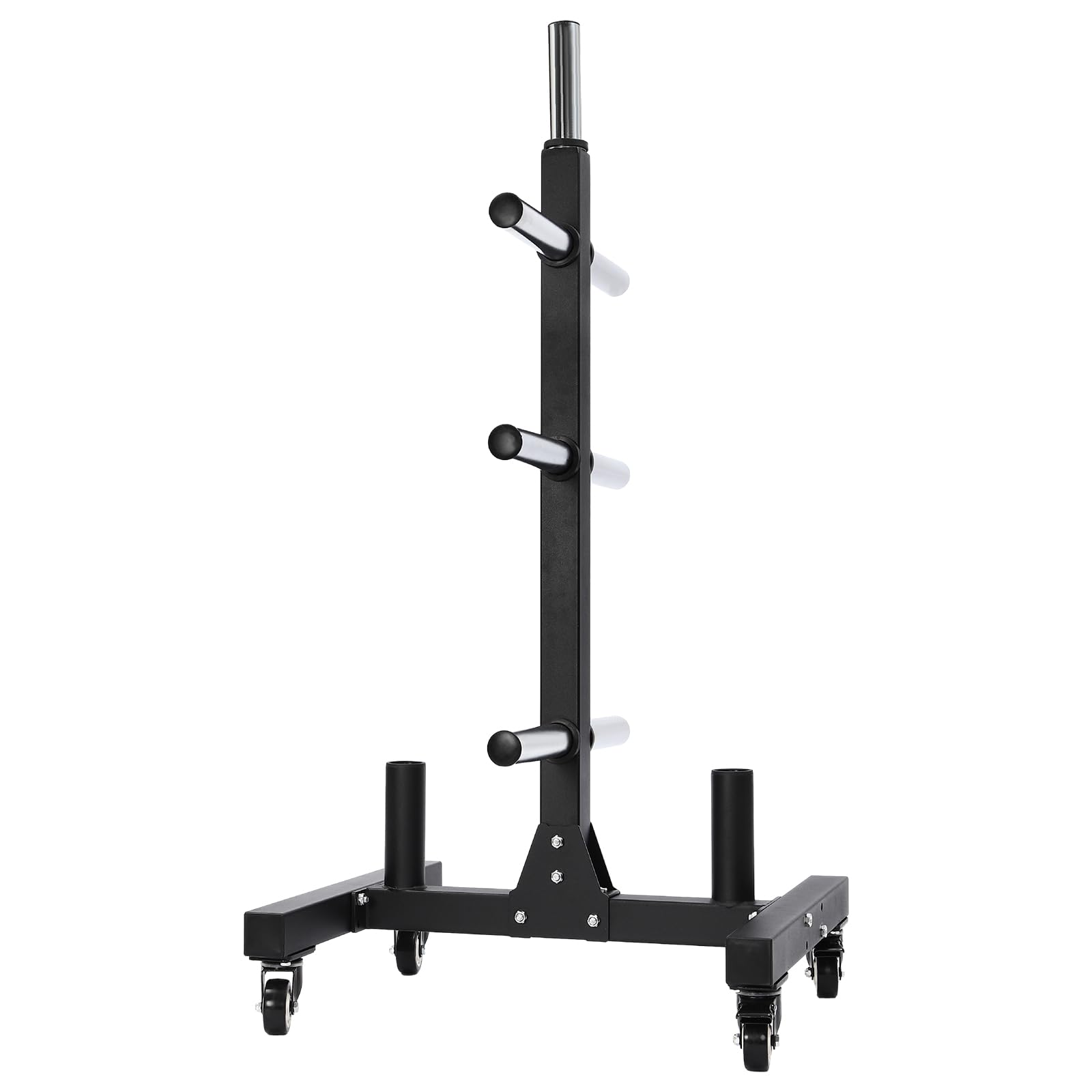 Olympic Weight Plate Tree & Bar Holder - Heavy Duty Bumper Plate Storage Rack with Wheels for Home Gym - Vertical Barbell Organizer for Weightlifting & CrossFit Training