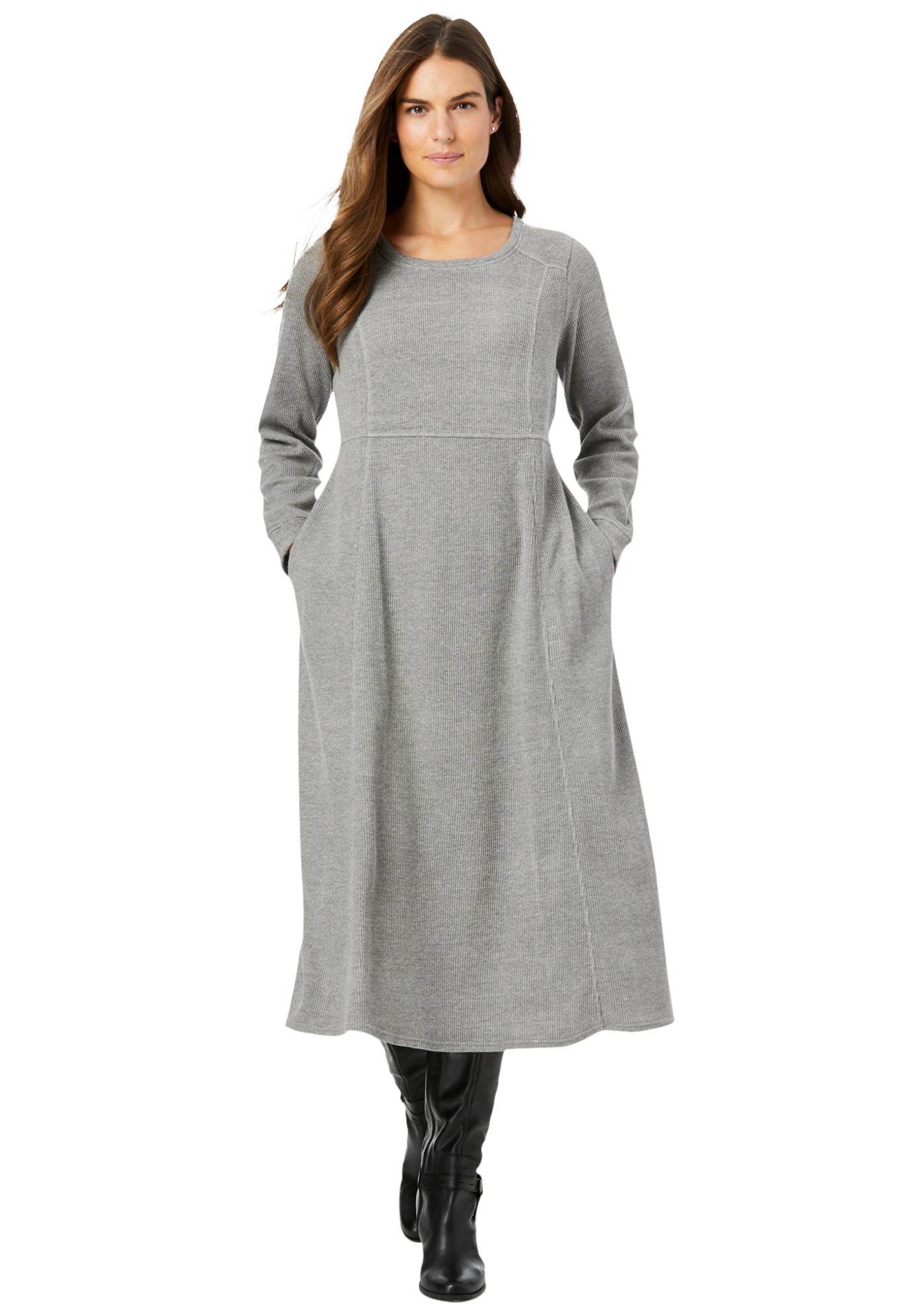 Women's Plus Size Thermal Waffle Knit A-Line Dress by Woman Within - Warm Winter Dress for Casual Outings & Holiday Gatherings