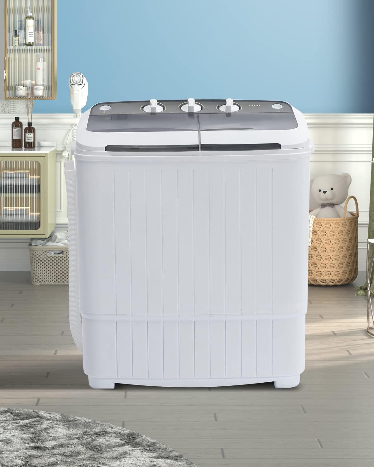 17.6lbs Portable Washing Machine Twin Tub with Spin Dryer - Compact Mini Washer for Apartments, Dorms, RVs & Camping - White & Grey - Perfect for Small Spaces, Travel & Off-Grid Living
