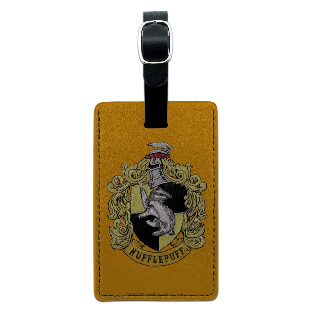 Harry Potter Hufflepuff Leather Luggage Tag - Official Crest Design ID Card Holder for Passport, Keys & Travel Accessories - Perfect for Suitcases, Backpacks & Wallets