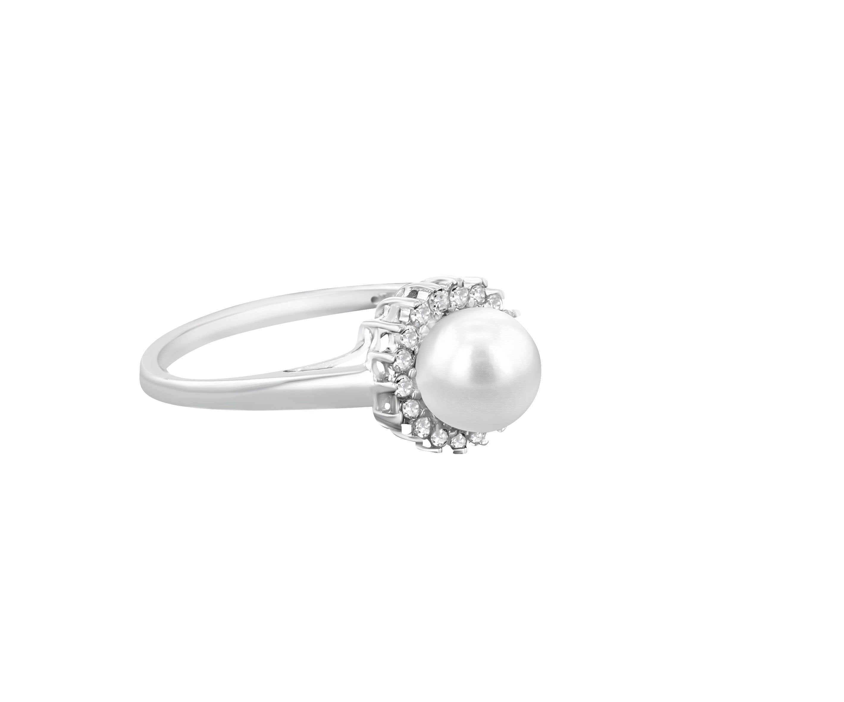 Exquisite Freshwater Pearl & Diamond Halo Ring for Women - Elegant Wedding, Engagement & Anniversary Jewelry Gift - Perfect for Bridal, Party & Special Occasions