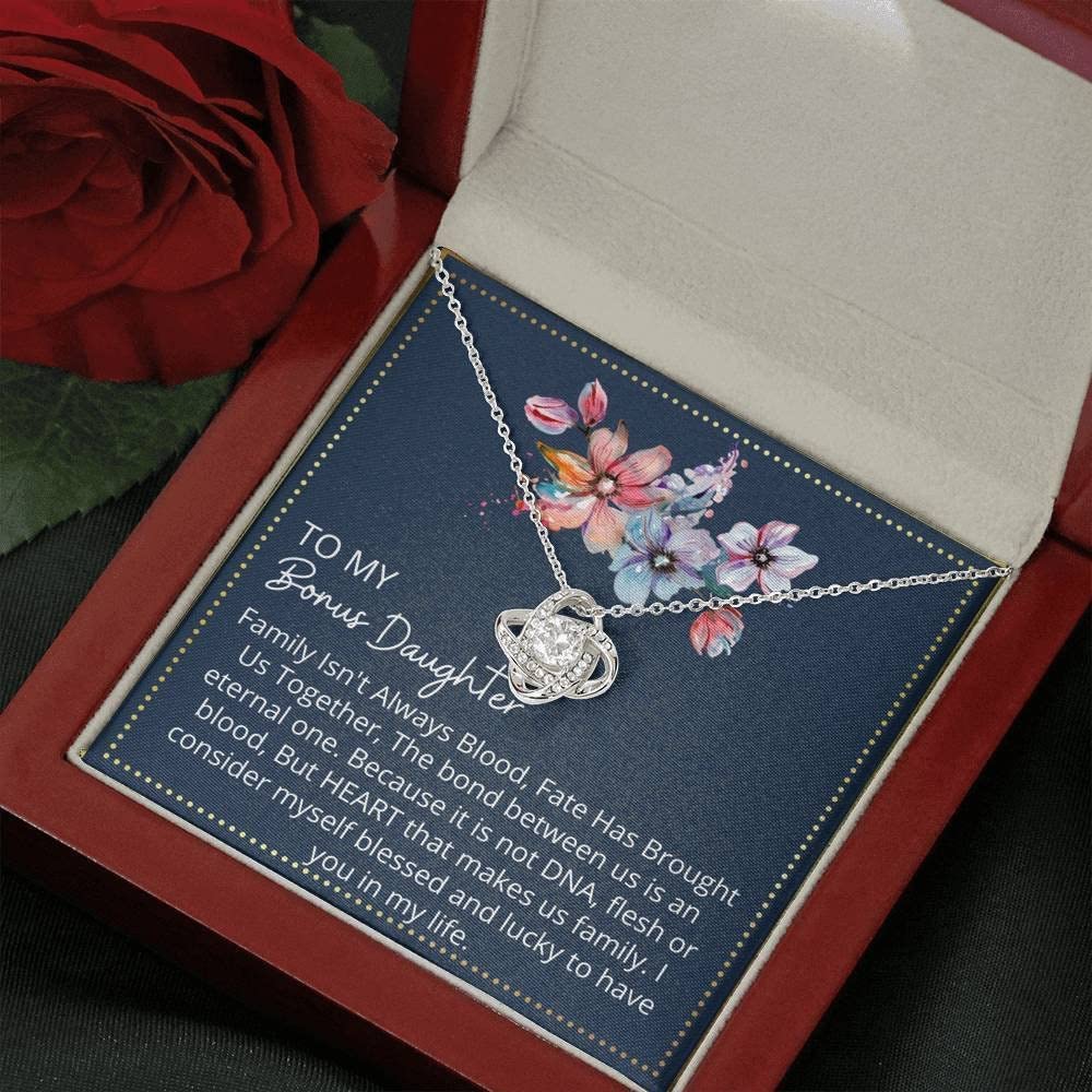 Beautiful Love Knot Necklace for Bonus Daughter & Stepdaughter - Sterling Silver Gift for Special Bond - Perfect for Birthdays, Holidays & Special Occasions