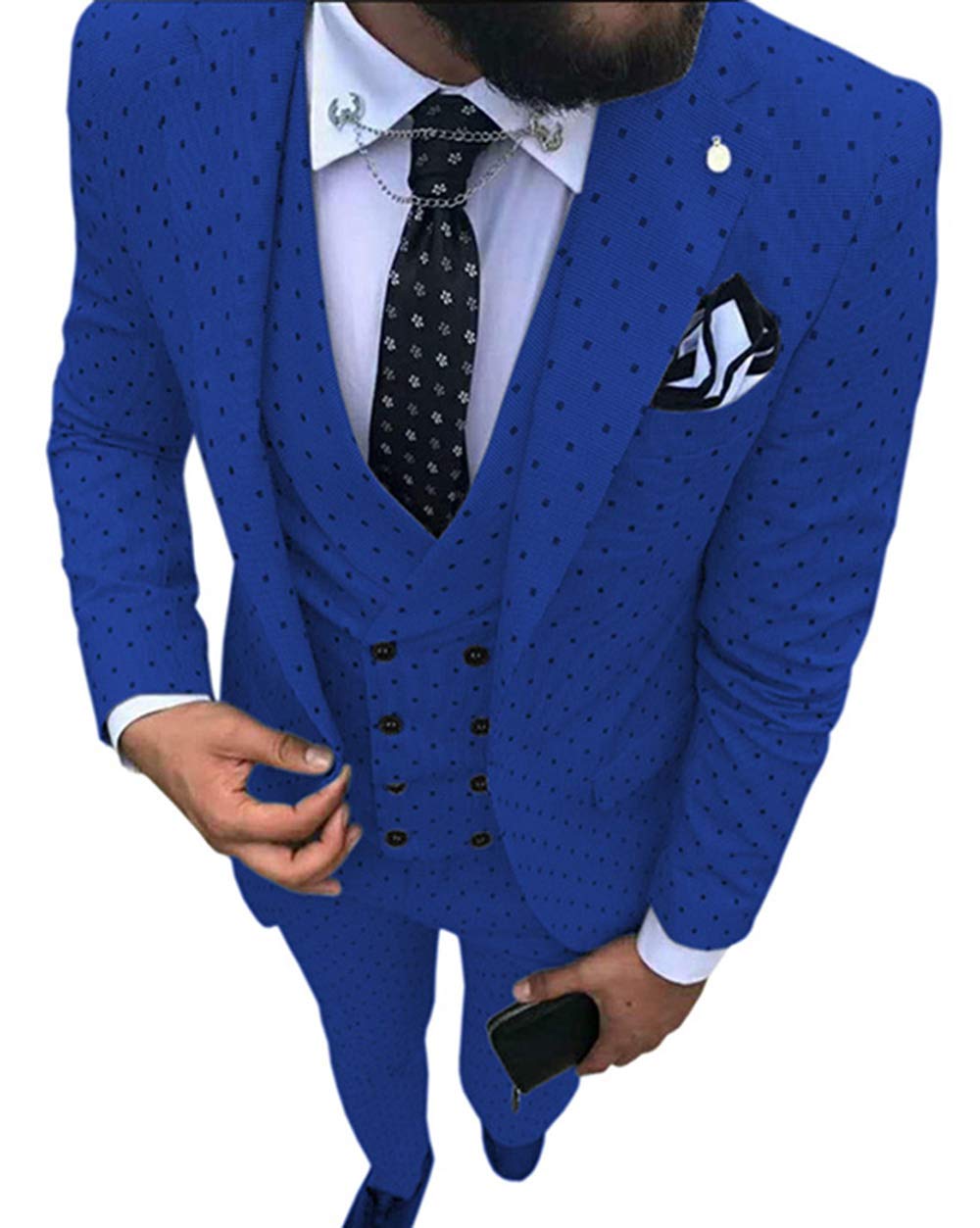 Men's 3-Piece Slim Fit Polka Dot Wedding Suit Set - Tuxedo Blazer, Vest & Pants for Groom, Formal Occasions & Special Events