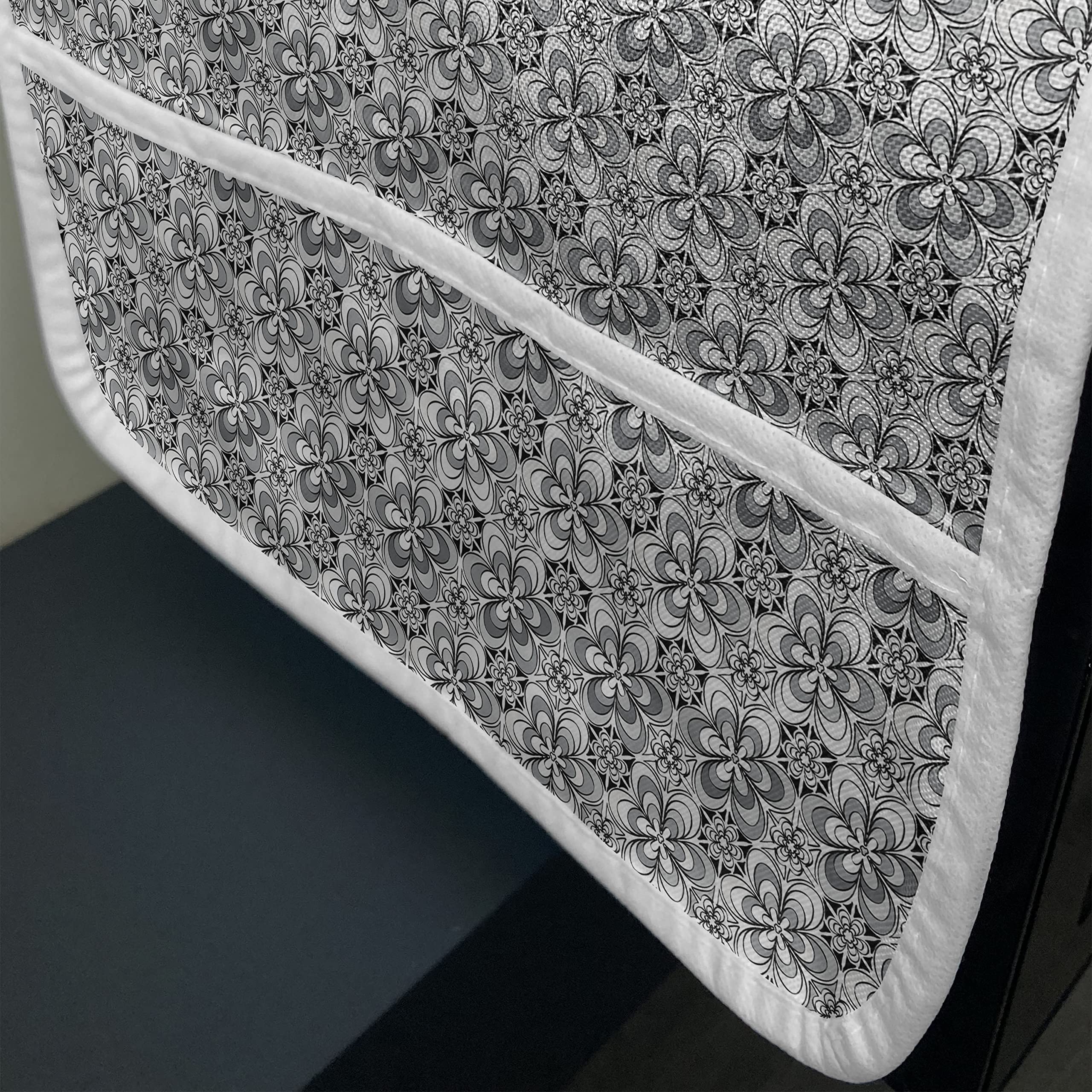 Ambesonne Microwave Oven Cover - Black & Grey Blossoming Flowers Sketch Design, Waterproof Kitchen Organizer with Pockets, 36