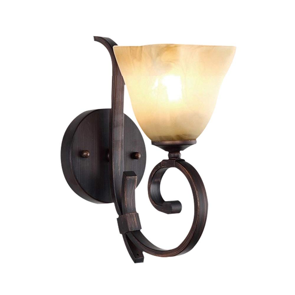 Vintage Industrial Wall Sconce Light - Antique Iron E27 Wall Lamp with Glass Shade for Bedroom, Living Room, Staircase & Hallway | Rustic Farmhouse Decor, Reading Light & Ambient Lighting