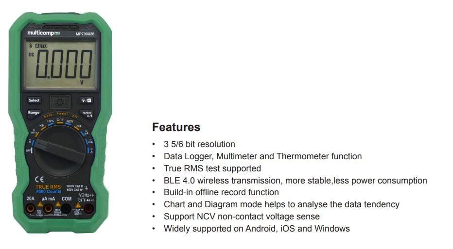 Handheld Digital Multimeter with Bluetooth - 6000 Count Auto-Ranging Voltage Tester for Home, Car & Electronics Repair | Electrician Tool Kit