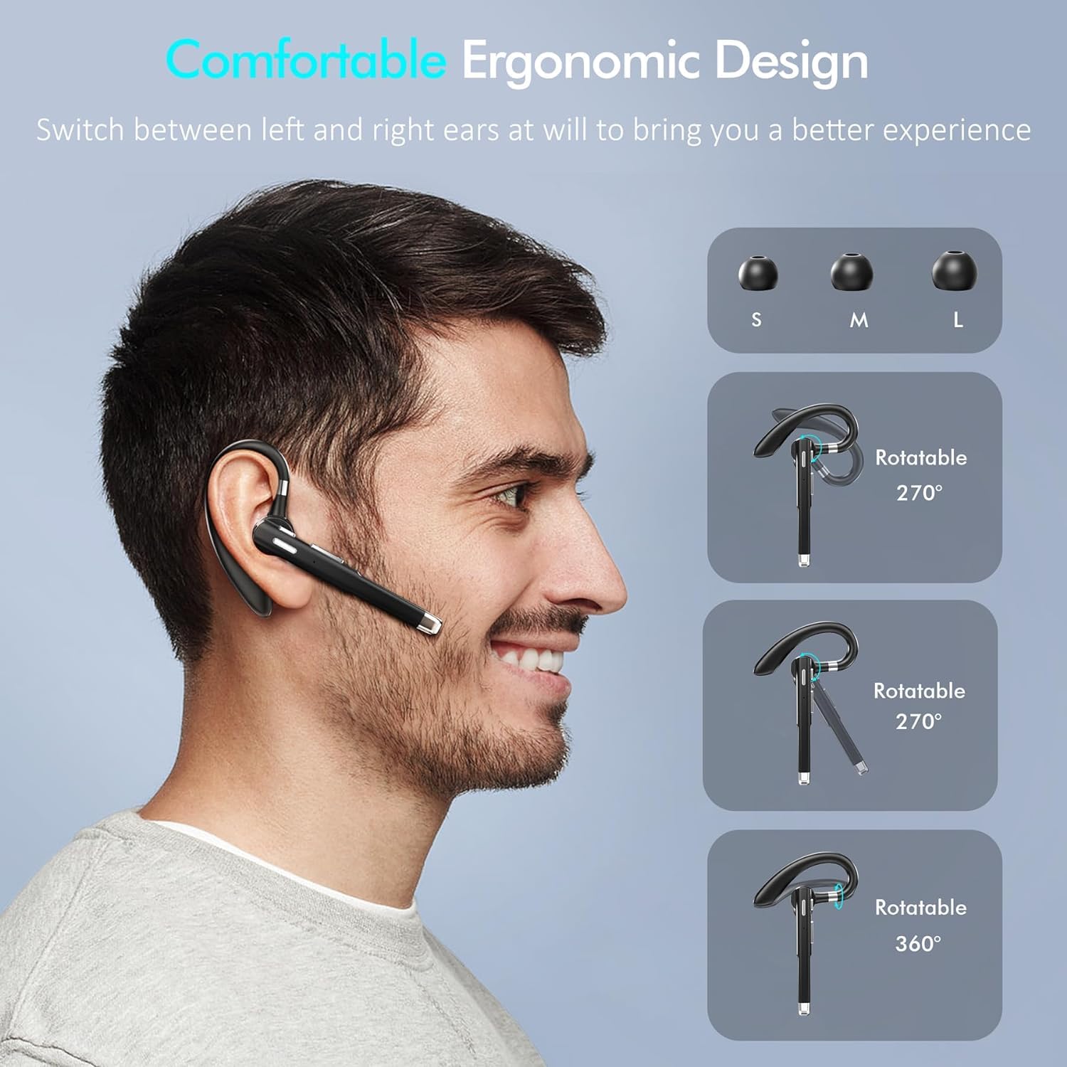 Wireless Bluetooth Earpiece with Microphone, V5.3 Hands-Free In-Ear Headset for Phone Calls - USB-C Charging, IPX5 Waterproof, Compatible with Android/iOS - Perfect for Driving, Business Meetings, Office Work & Remote Communication