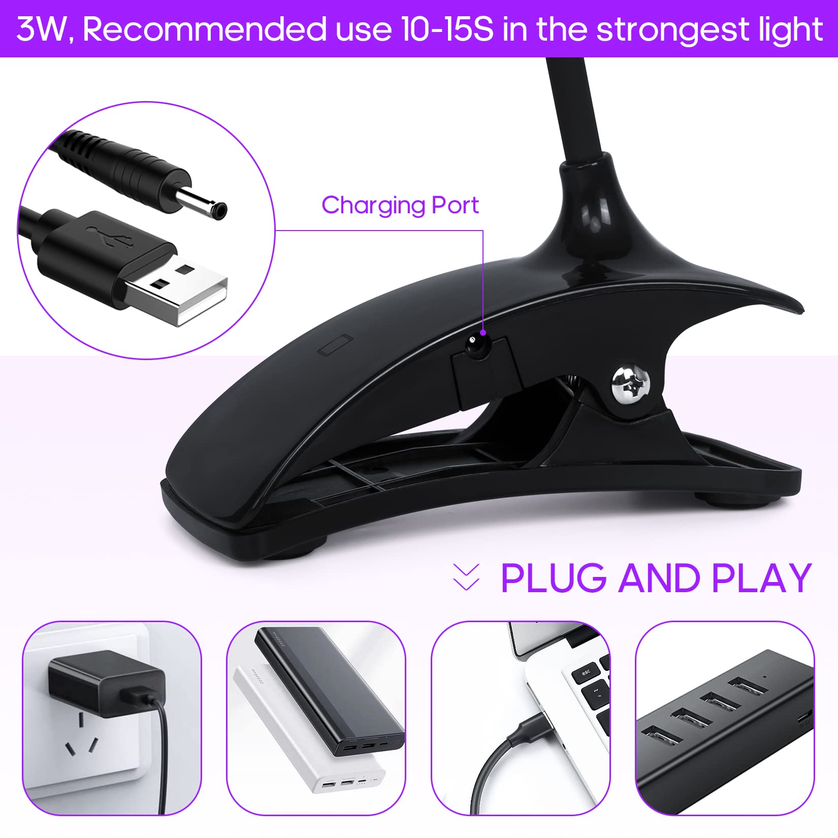 MLOGIROA Mini LED Nail Lamp 3W UV Light - Portable Nail Dryer for Gel Polish & Nail Art - Fast Curing for Home DIY & Salon Use (Black) | Perfect for Manicures, Pedicures & Professional Nail Care